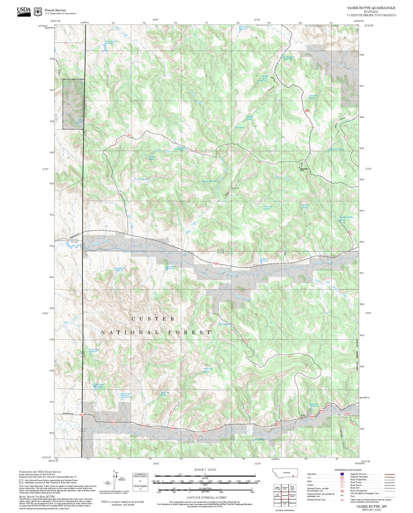 2025 Forest Service Topo Map of Yager Butte Montana