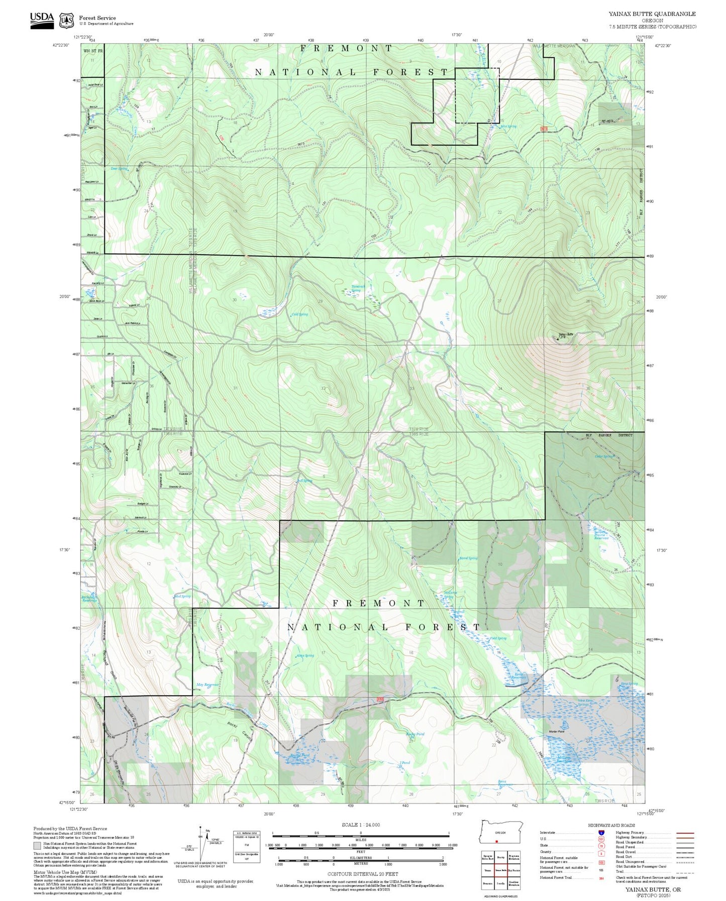 2025 Forest Service Topo Map of Yainax Butte Oregon