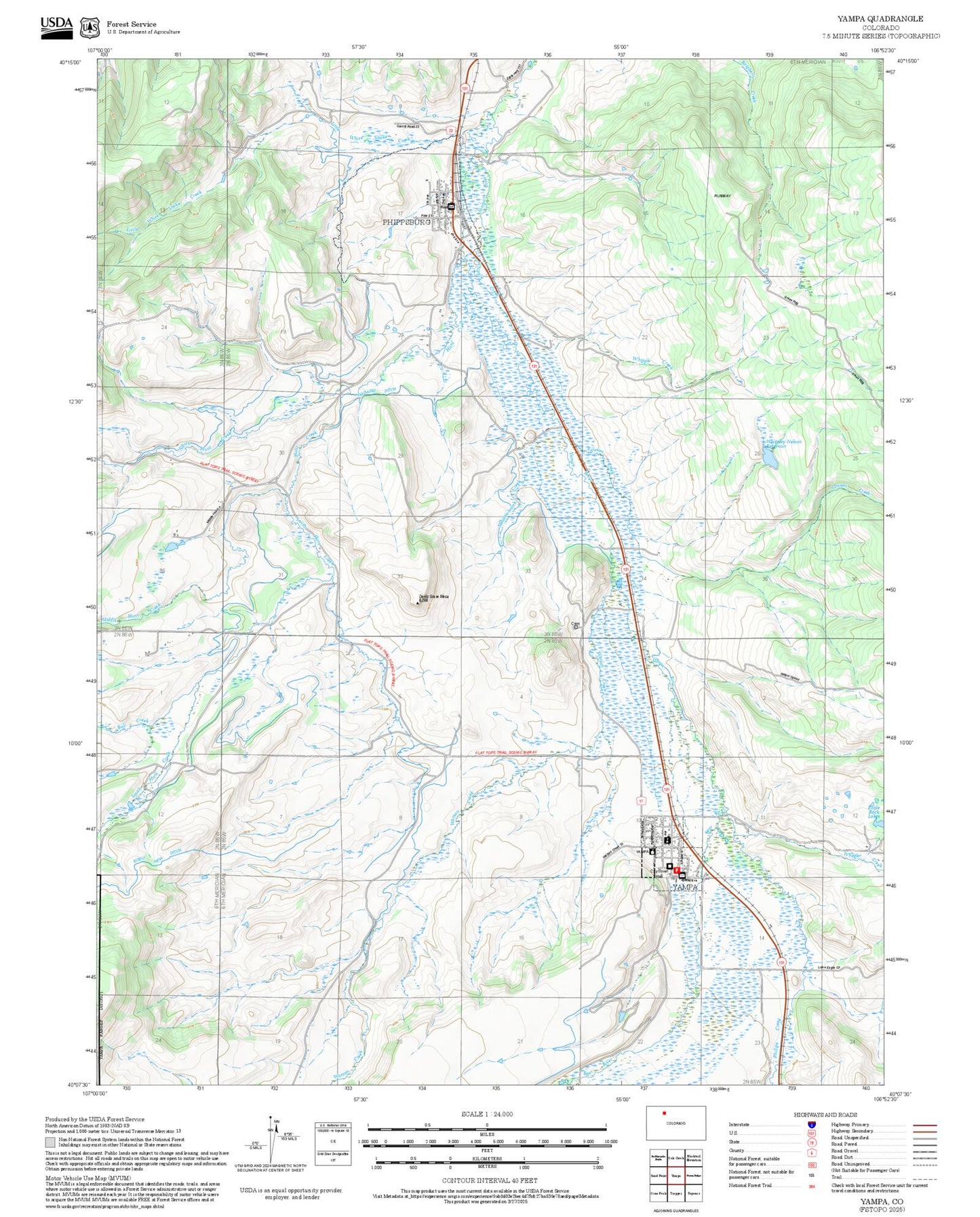 2025 Forest Service Topo Map of Yampa Colorado