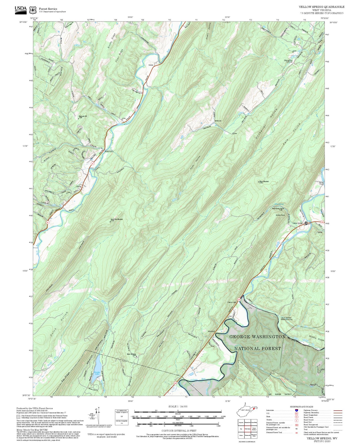 2025 Forest Service Topo Map of Yellow Spring West Virginia