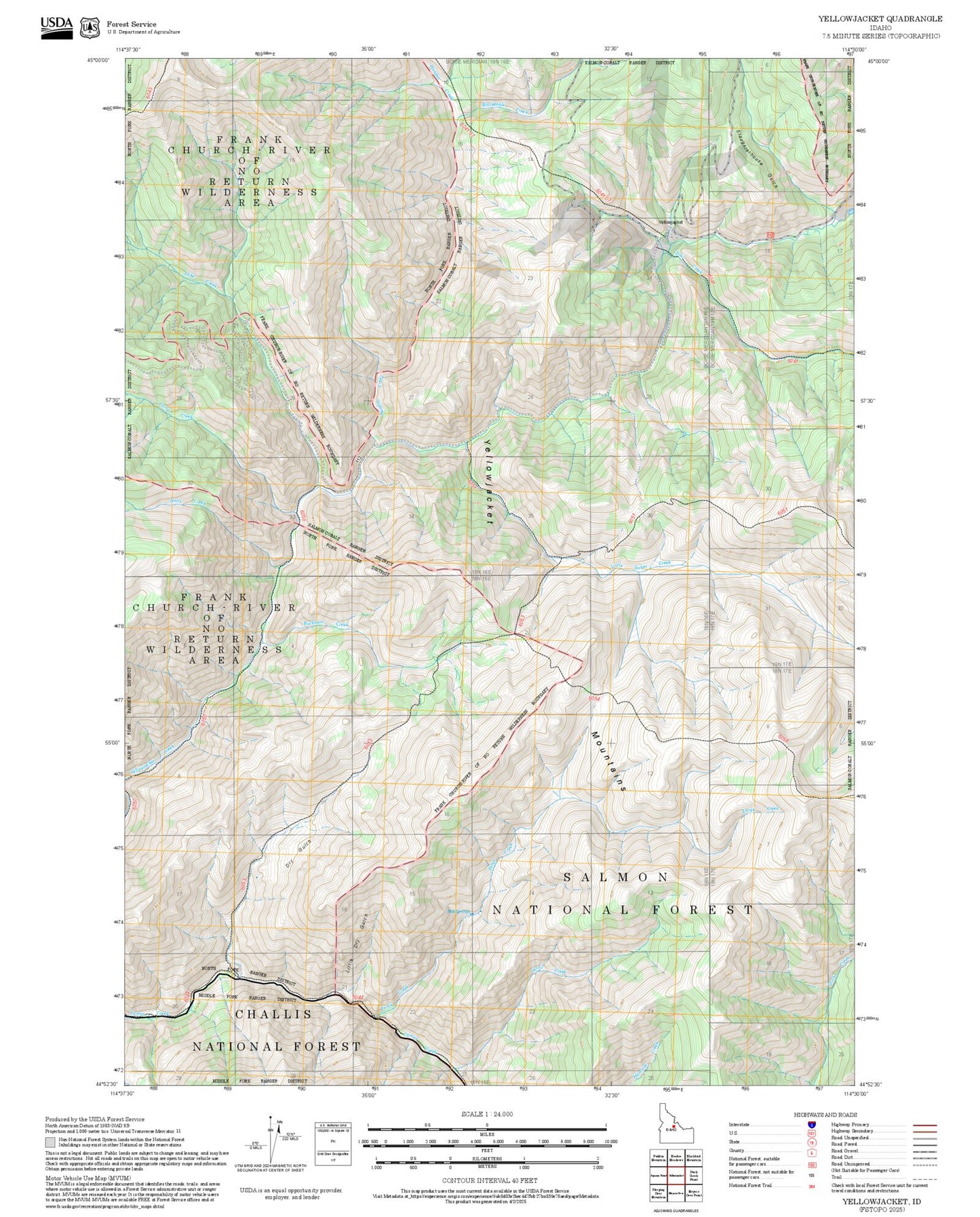 2025 Forest Service Topo Map of Yellowjacket Idaho