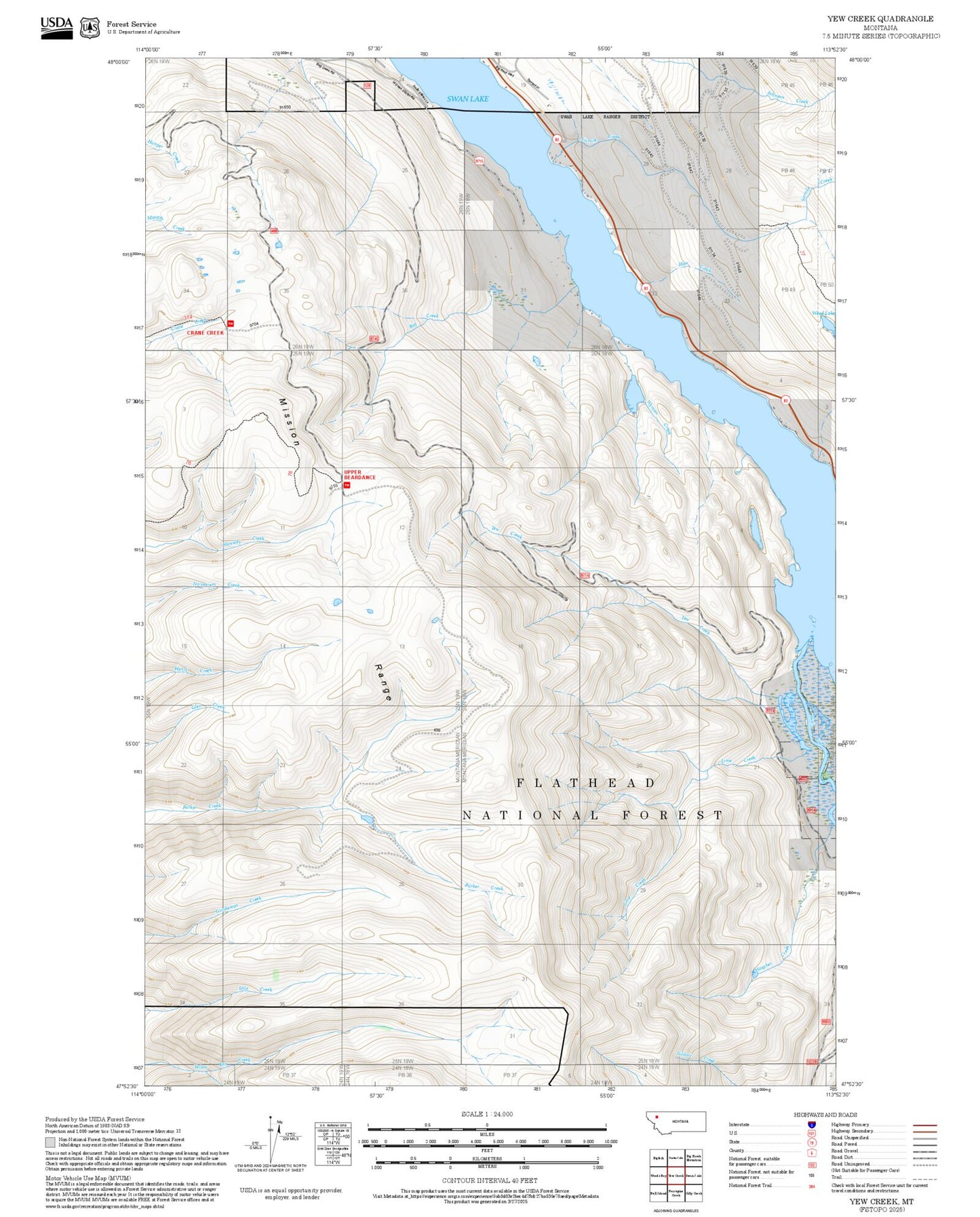 2025 Forest Service Topo Map of Yew Creek Montana