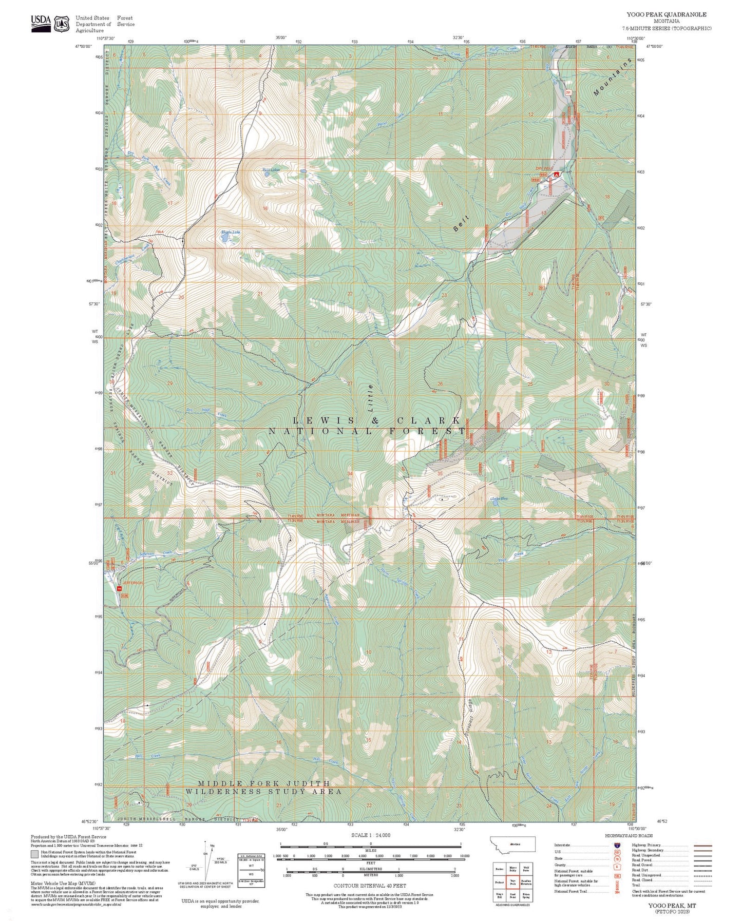 2025 Forest Service Topo Map of Yogo Peak Montana