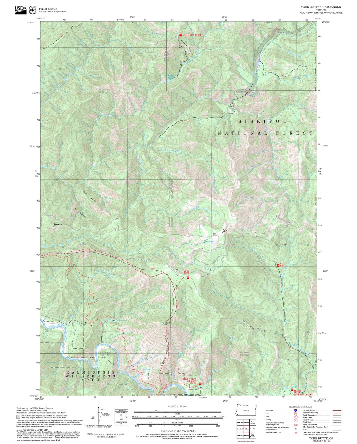 2025 Forest Service Topo Map of York Butte Oregon