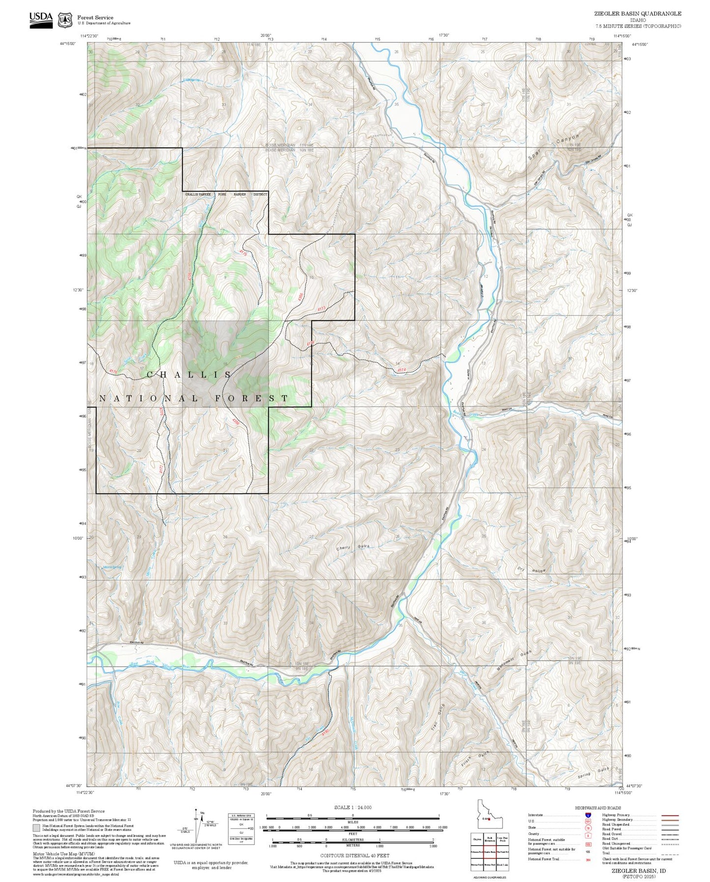 2025 Forest Service Topo Map of Ziegler Basin Idaho