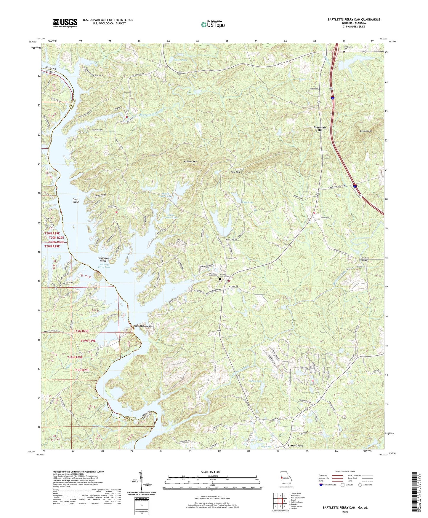 Bartletts Ferry Dam Georgia US Topo Map Image