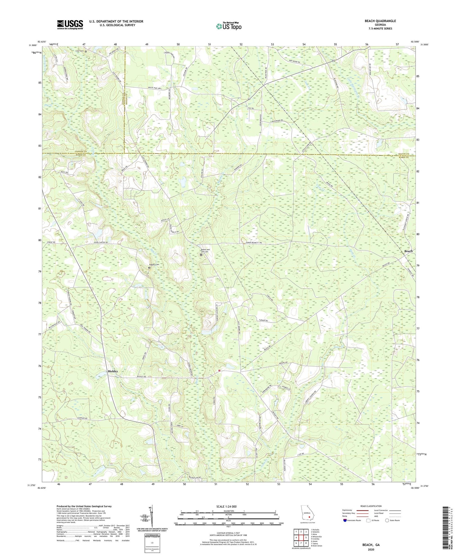Beach Georgia US Topo Map Image