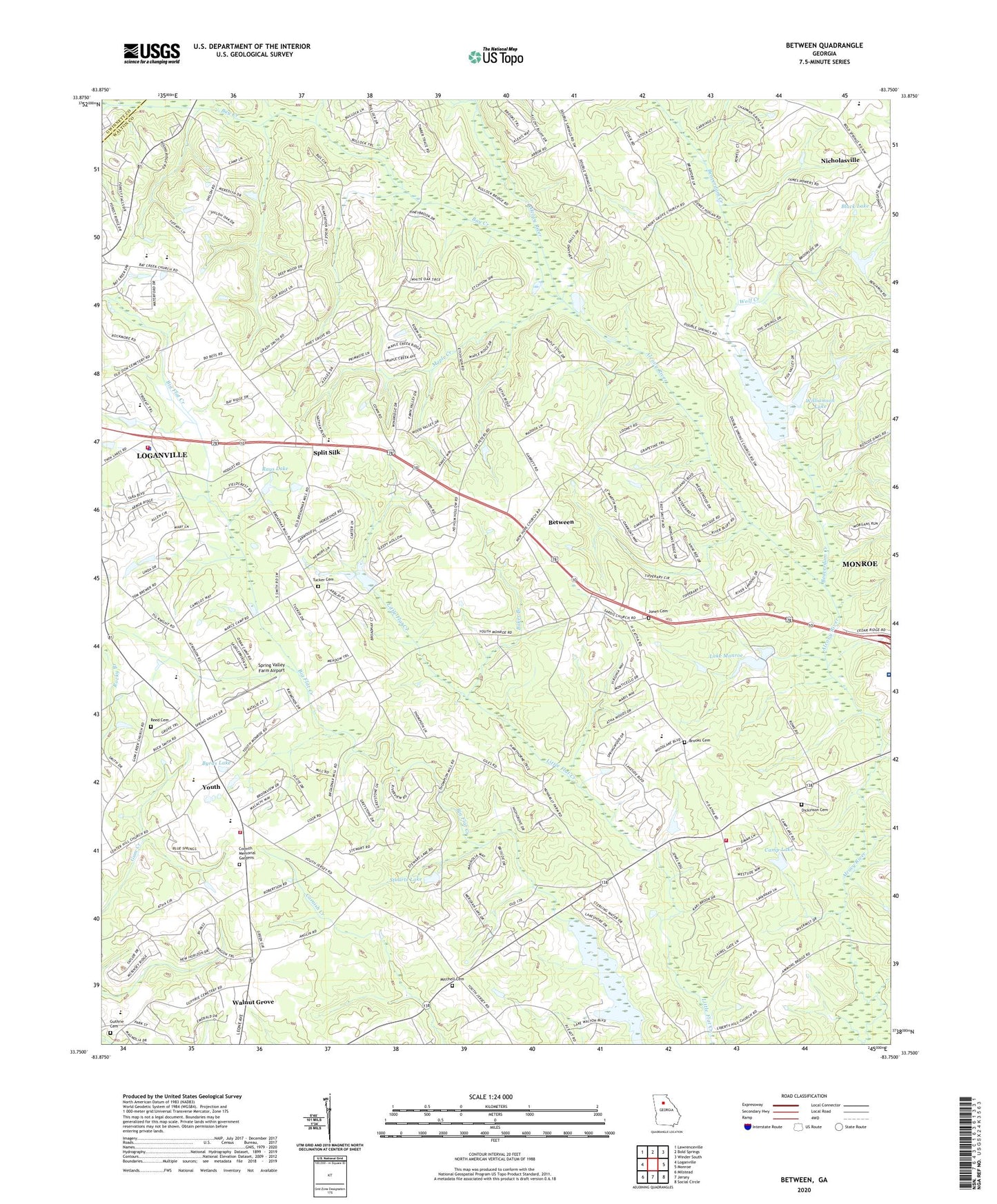 Between Georgia US Topo Map Image
