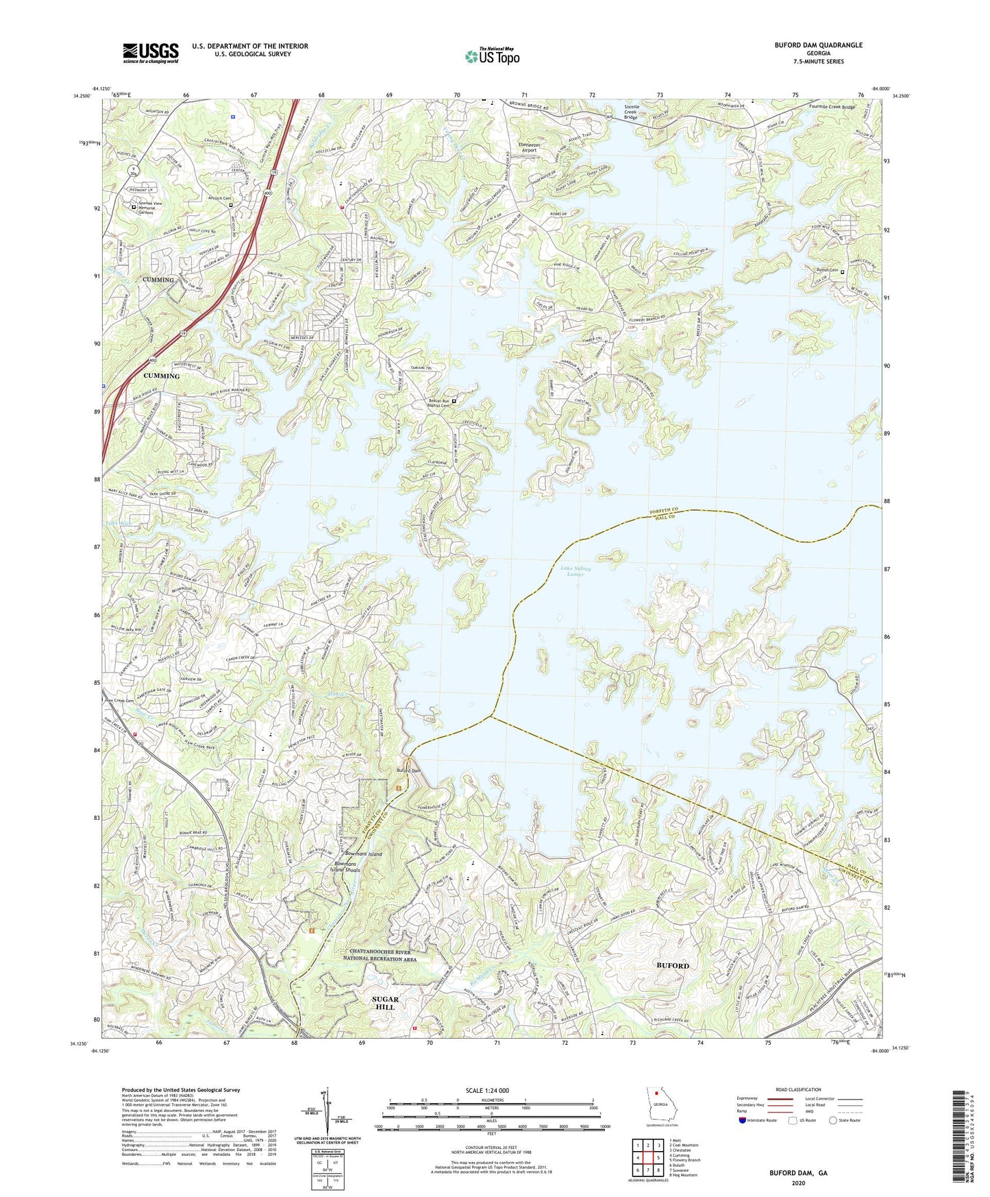 Buford Dam Georgia US Topo Map Image