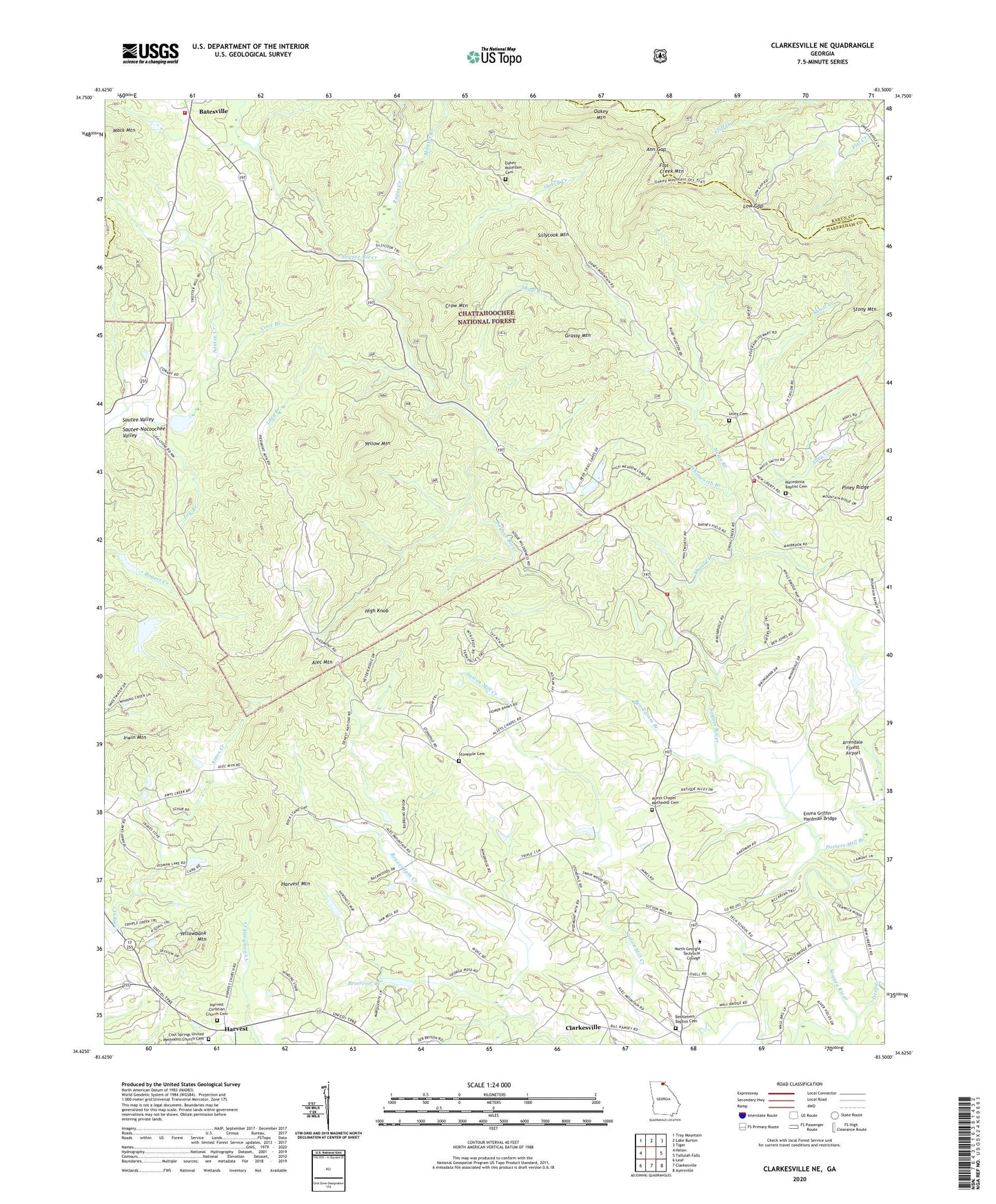 Clarkesville NE Georgia US Topo Map Image