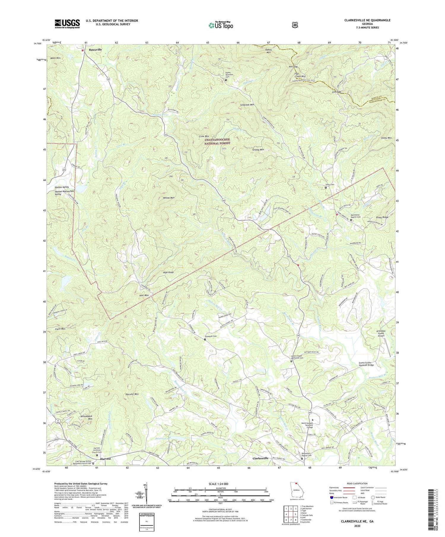 Clarkesville NE Georgia US Topo Map Image