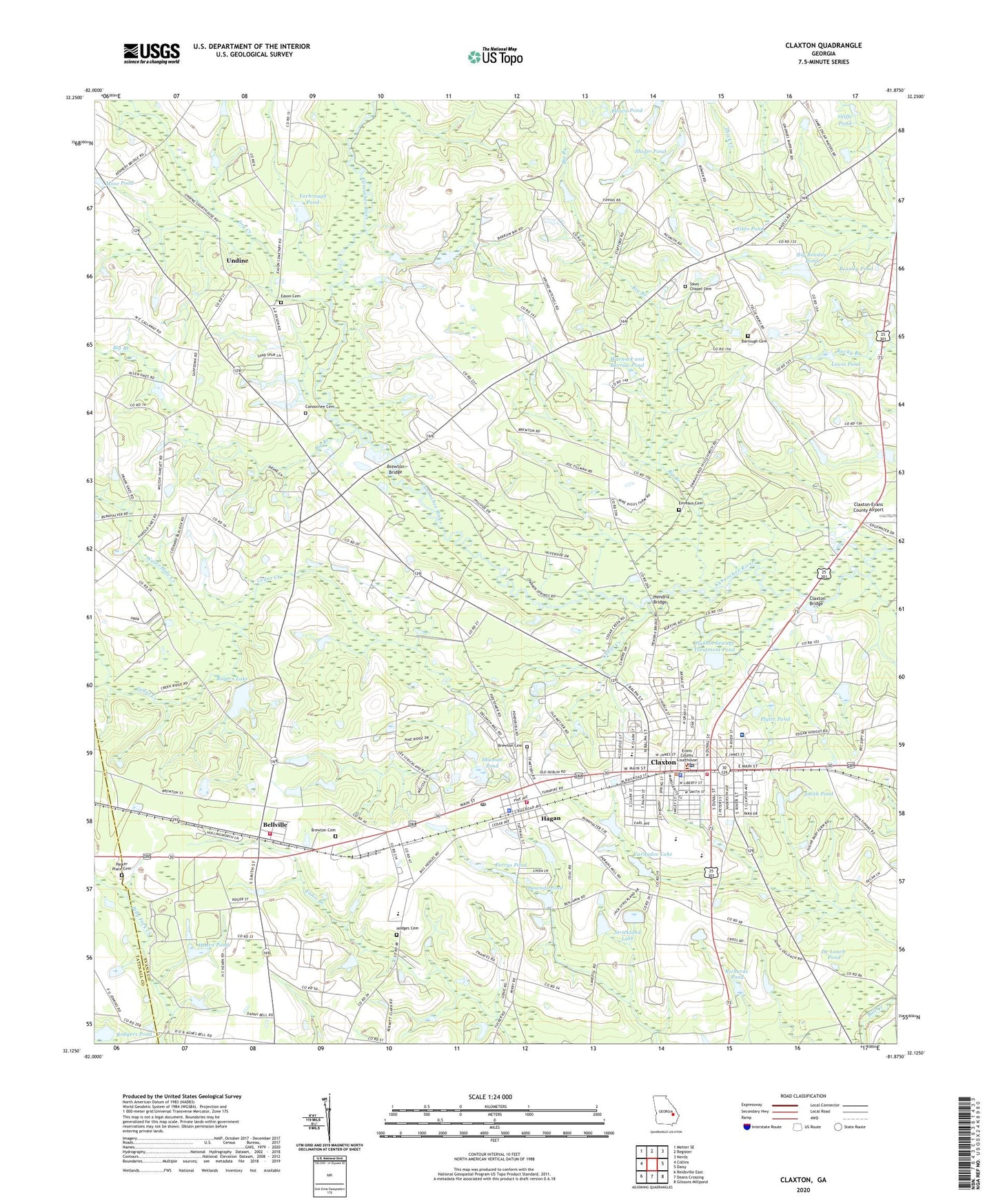 Claxton Georgia US Topo Map Image