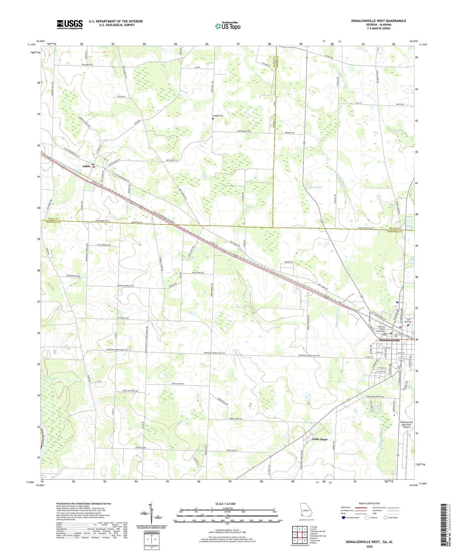 Donalsonville West Georgia US Topo Map Image