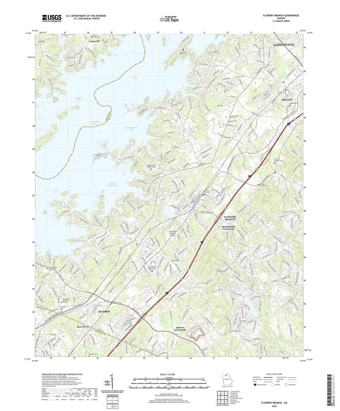 Flowery Branch Georgia US Topo Map Image