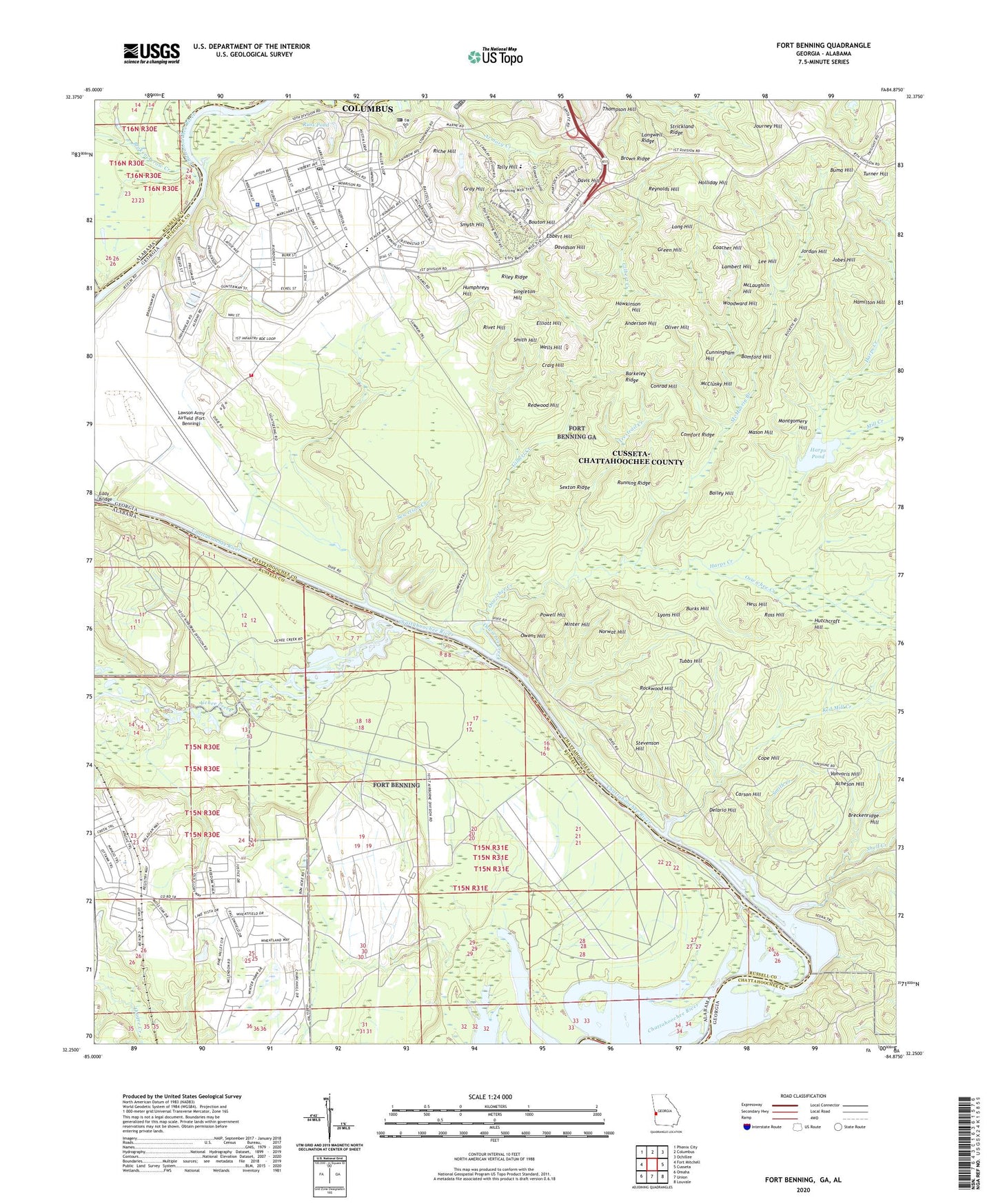 Fort Benning Georgia US Topo Map Image