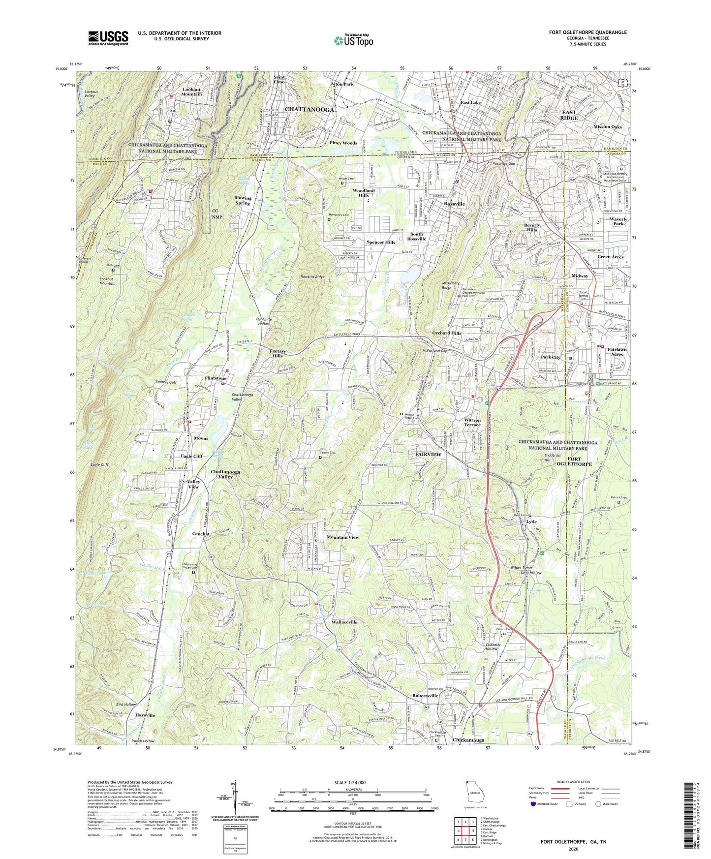 Fort Oglethorpe Georgia US Topo Map Image