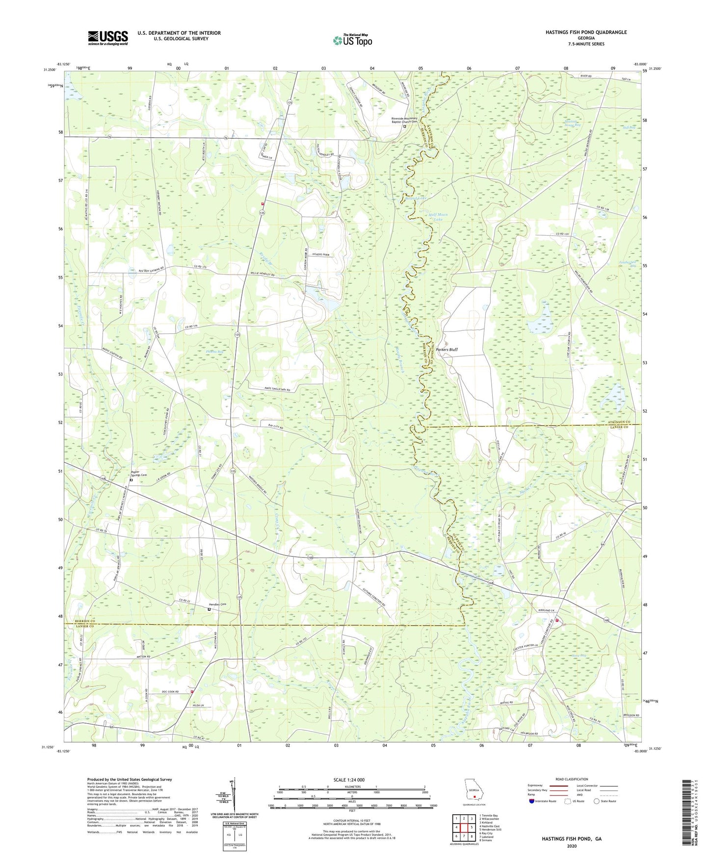Hastings Fish Pond Georgia US Topo Map Image