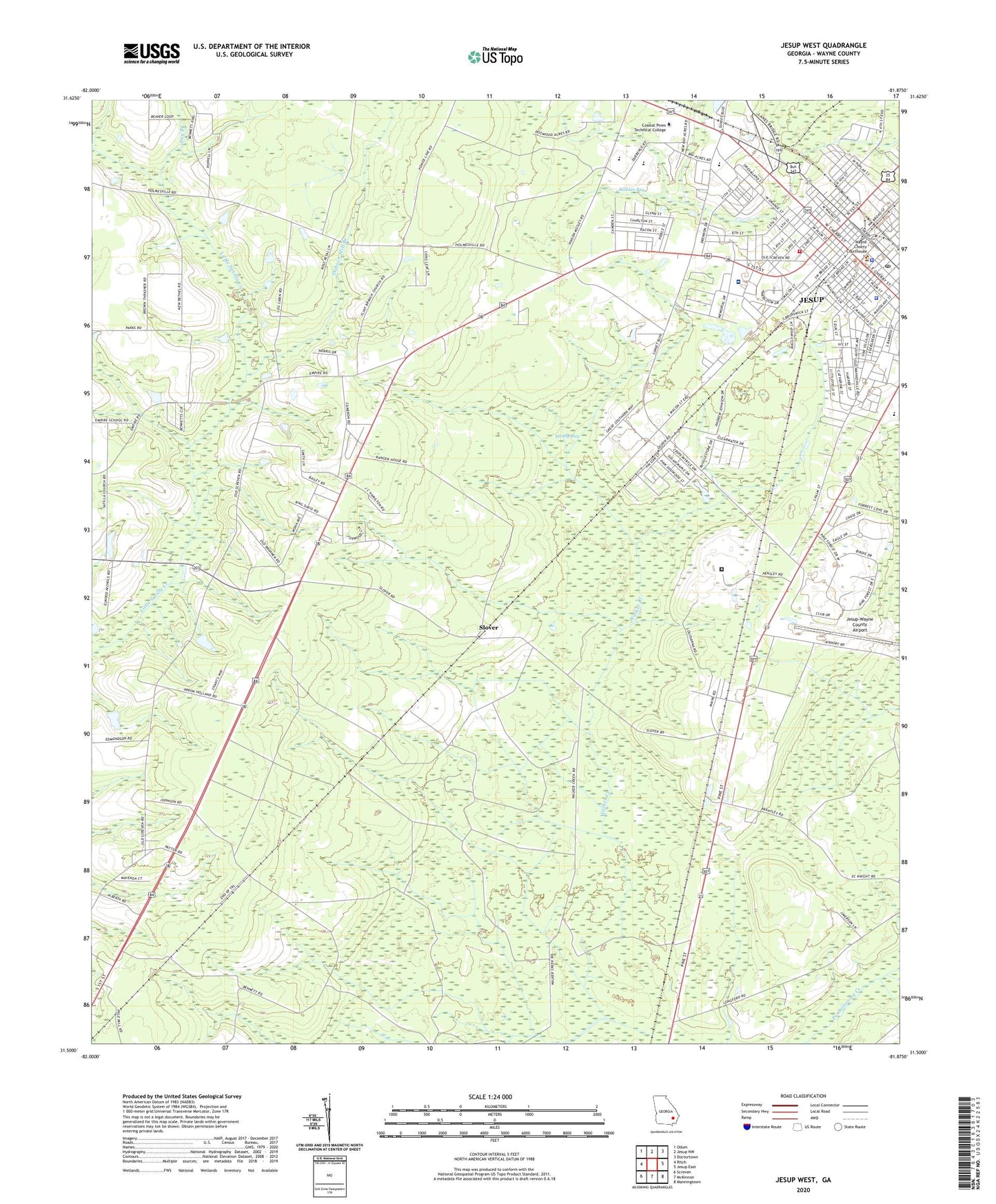 Jesup West Georgia US Topo Map Image