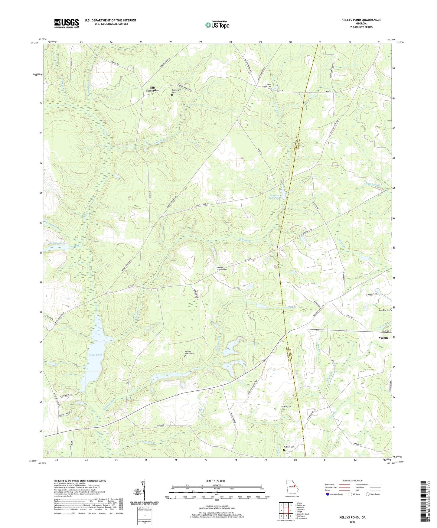 Kellys Pond Georgia US Topo Map Image