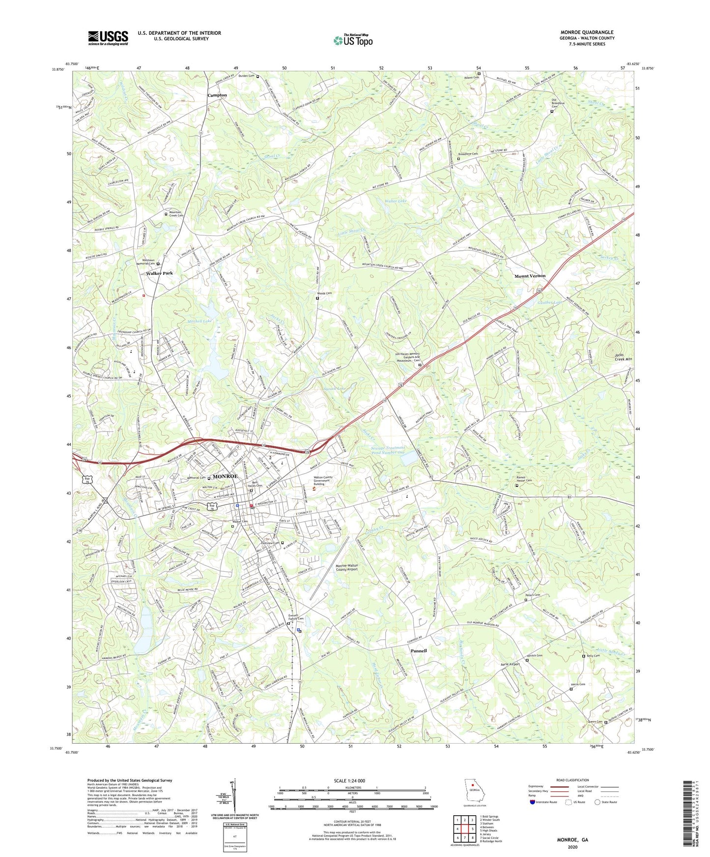 Monroe Georgia US Topo Map Image