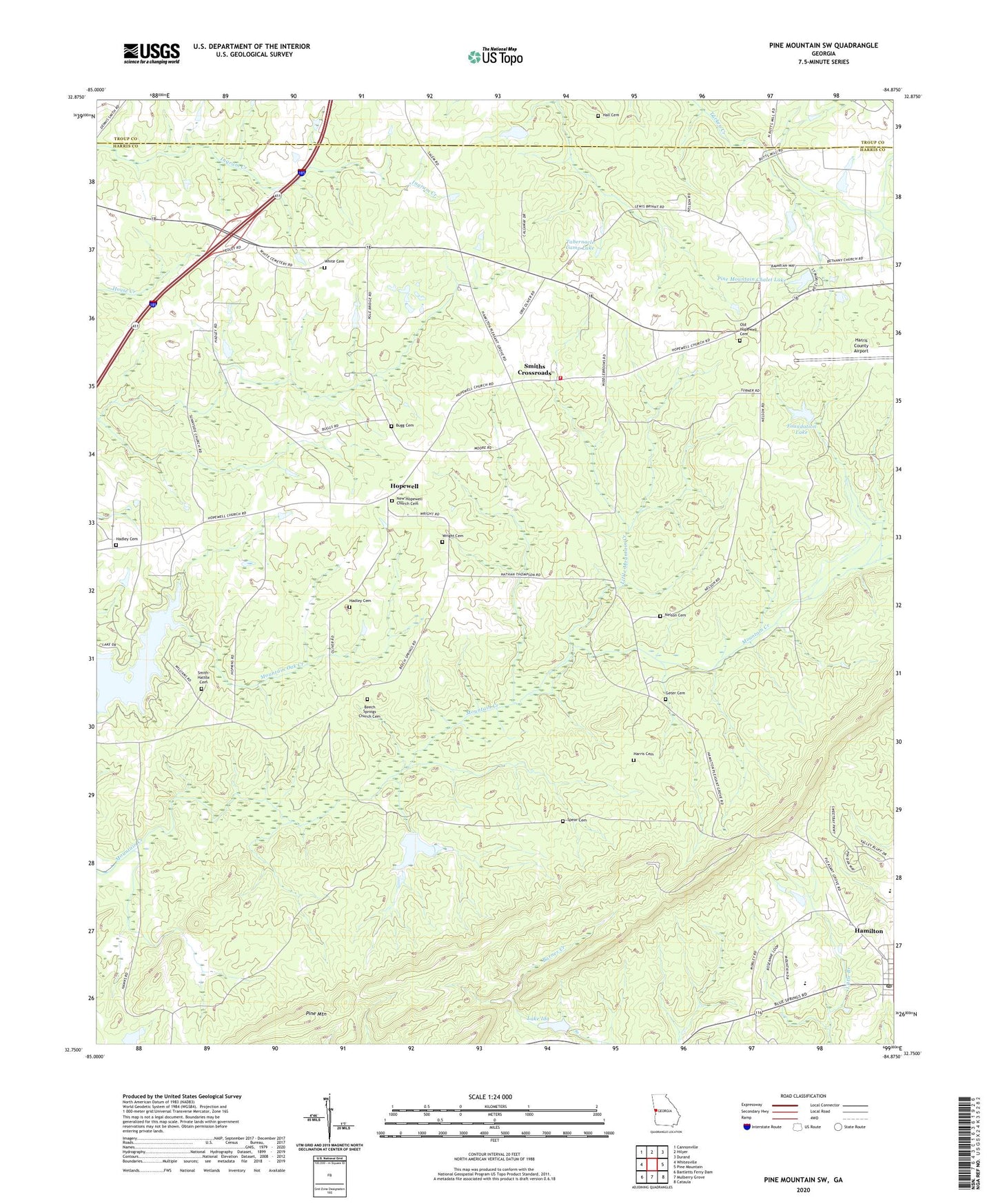 Pine Mountain SW Georgia US Topo Map Image