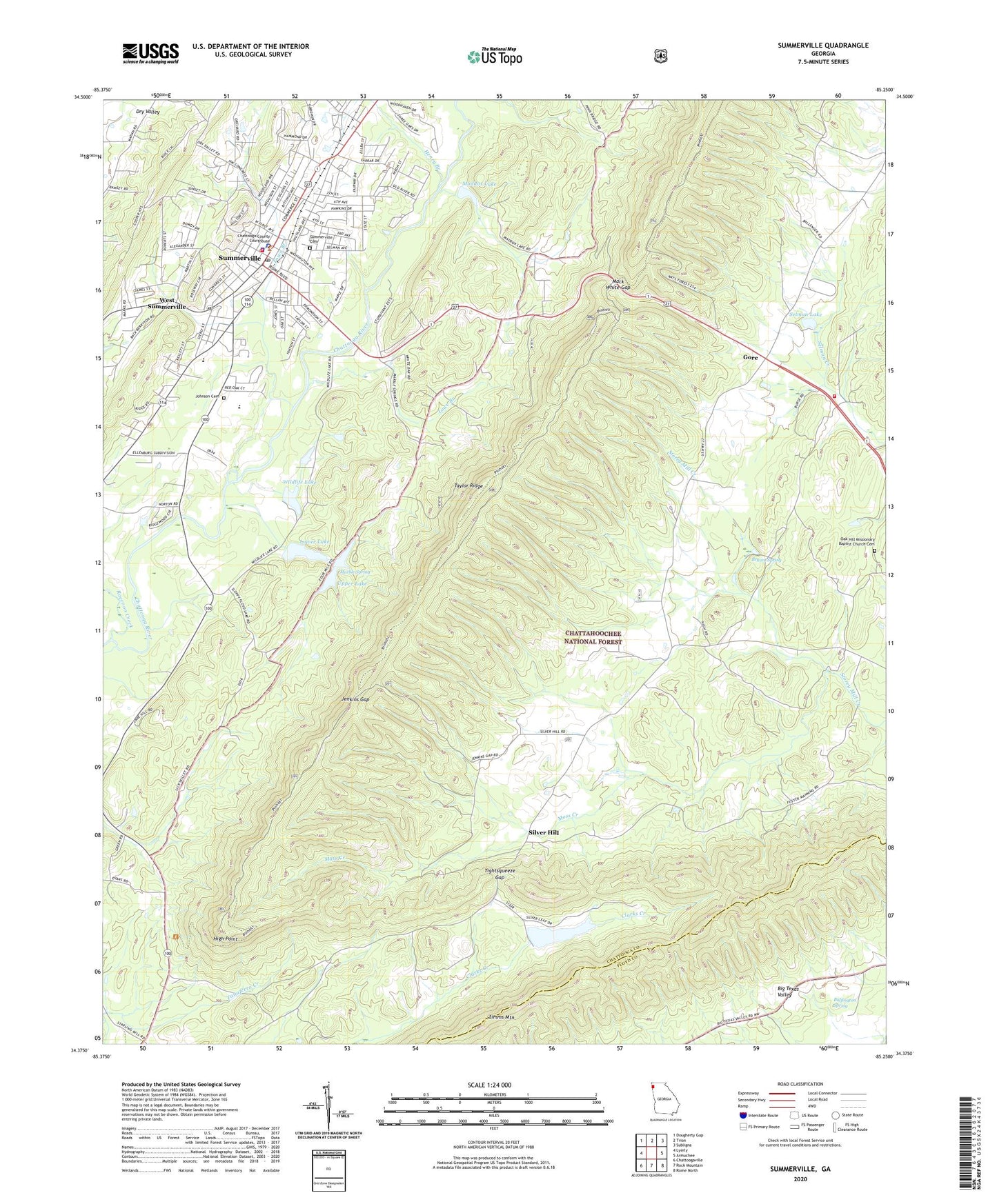 Summerville Georgia US Topo Map Image