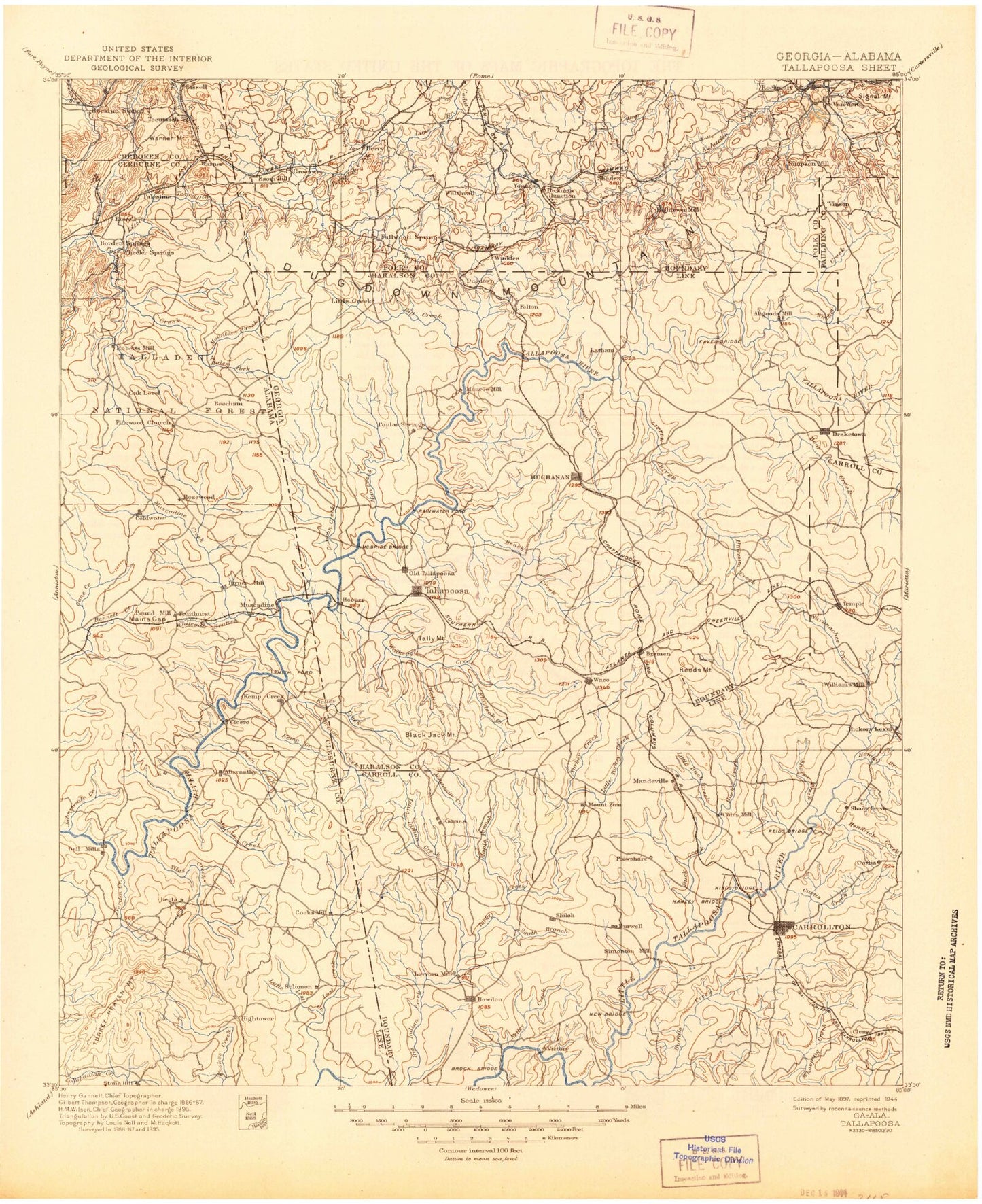 Historic 1897 Tallapoosa Georgia 30'x30' Topo Map Image