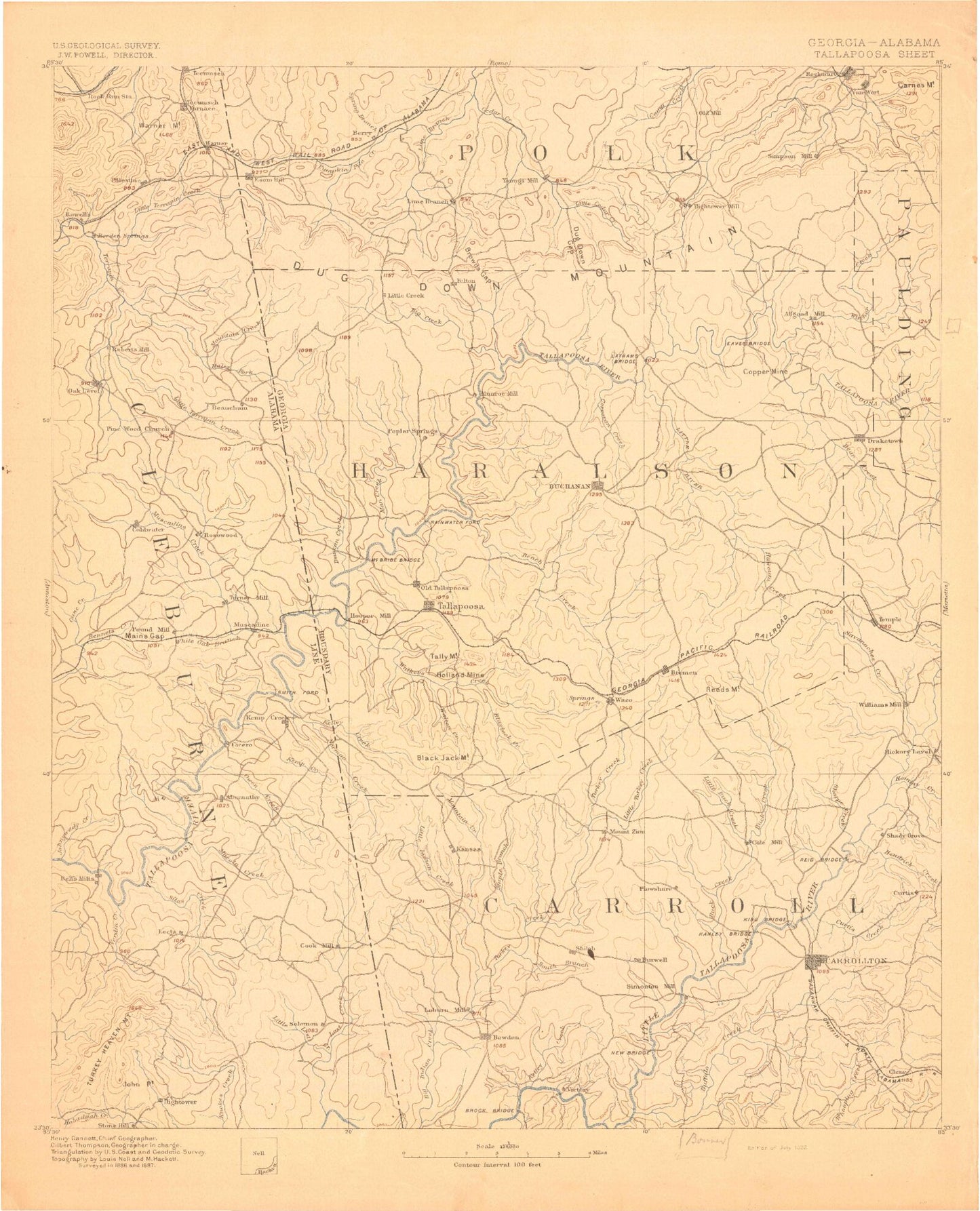 Historic 1892 Tallapoosa Georgia 30'x30' Topo Map Image
