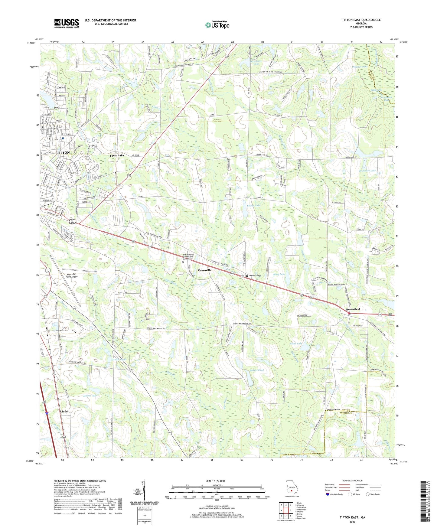 Tifton East Georgia US Topo Map Image