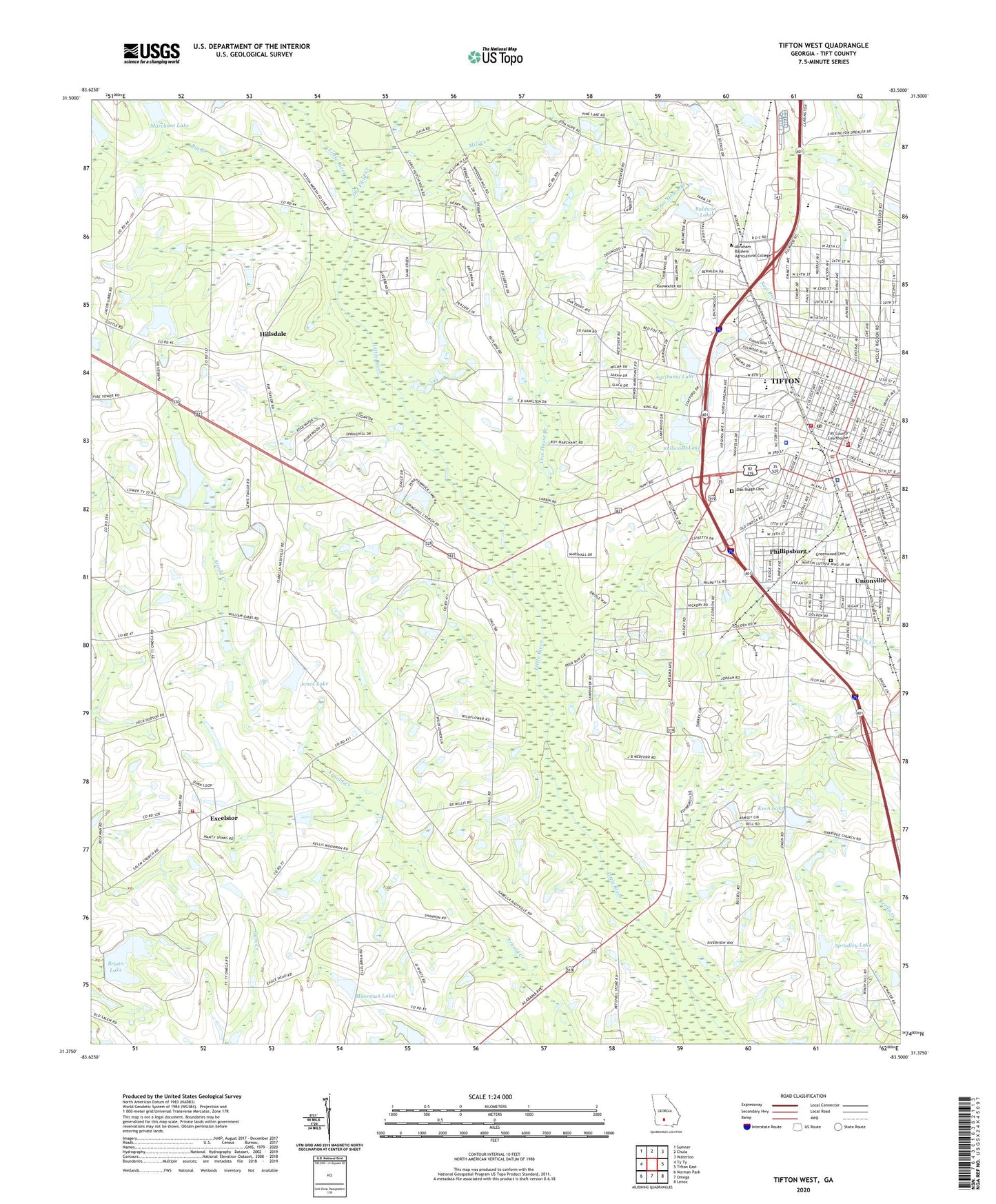 Tifton West Georgia US Topo Map Image