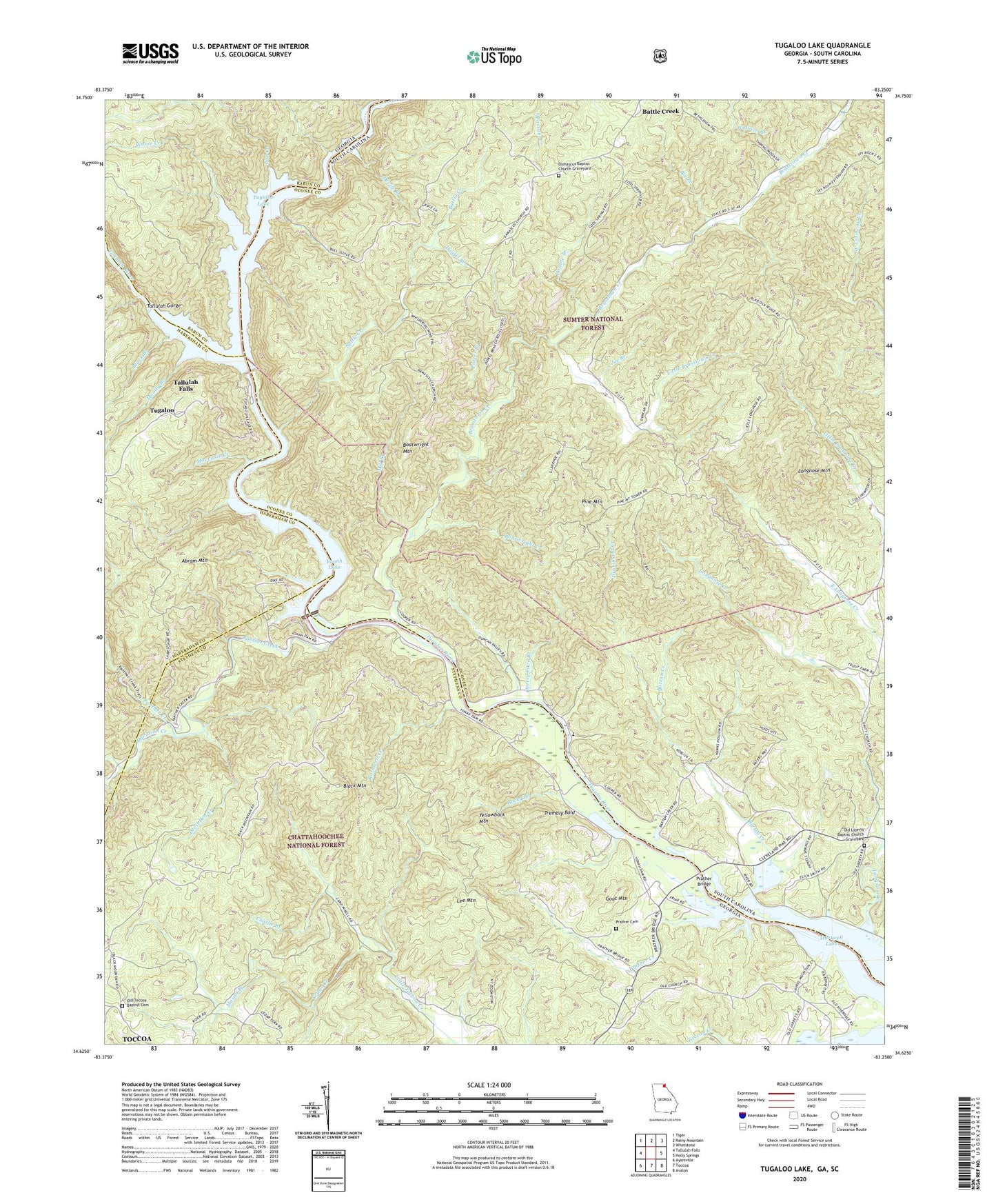 Tugaloo Lake Georgia US Topo Map Image