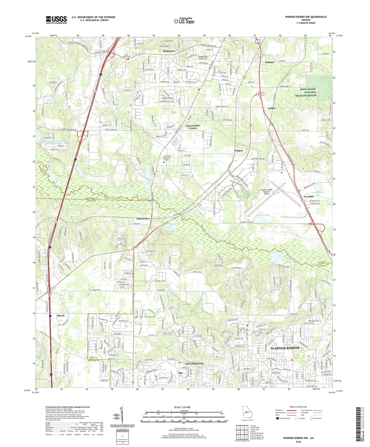 Warner Robins NW Georgia US Topo Map Image
