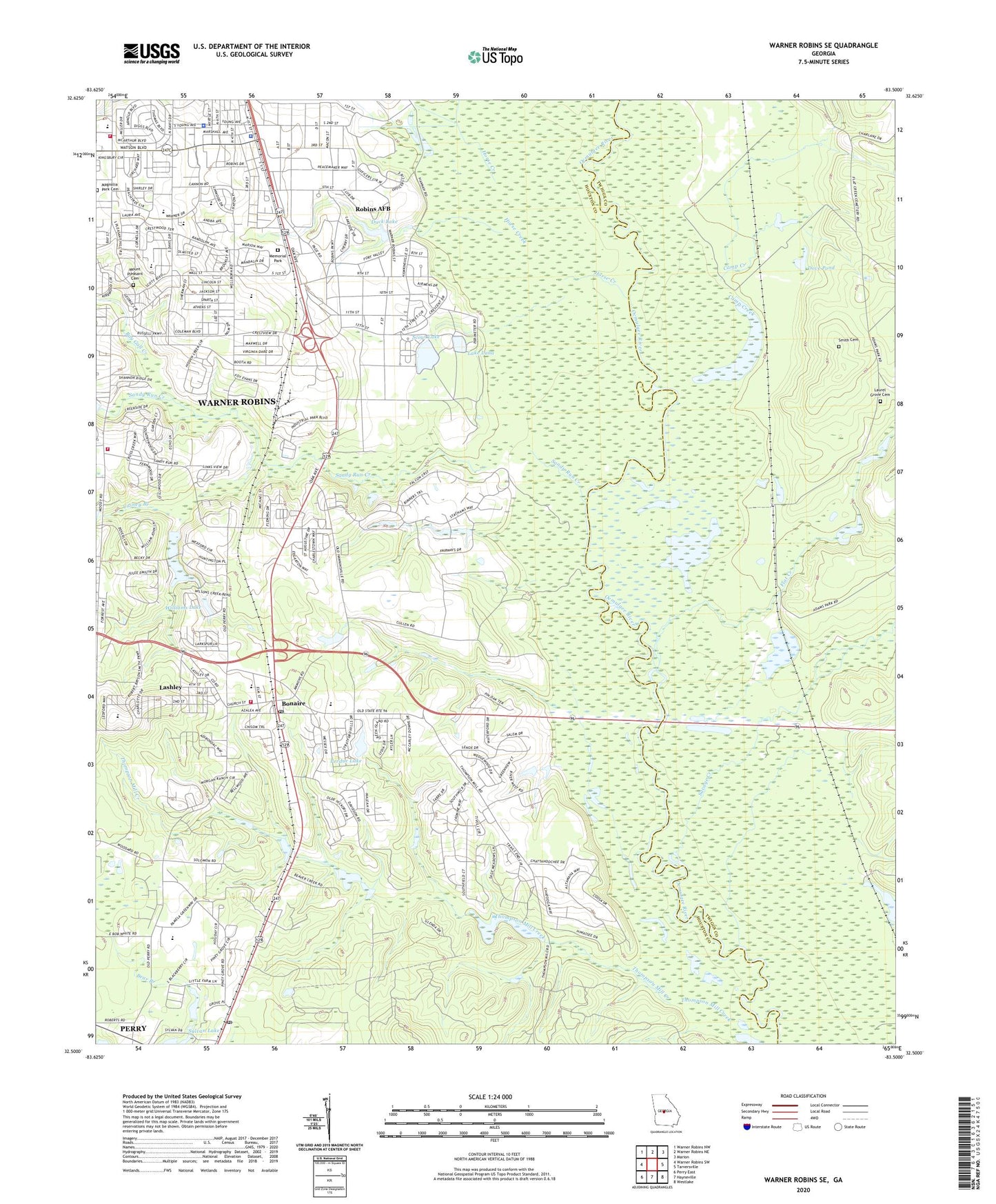 Warner Robins SE Georgia US Topo Map Image