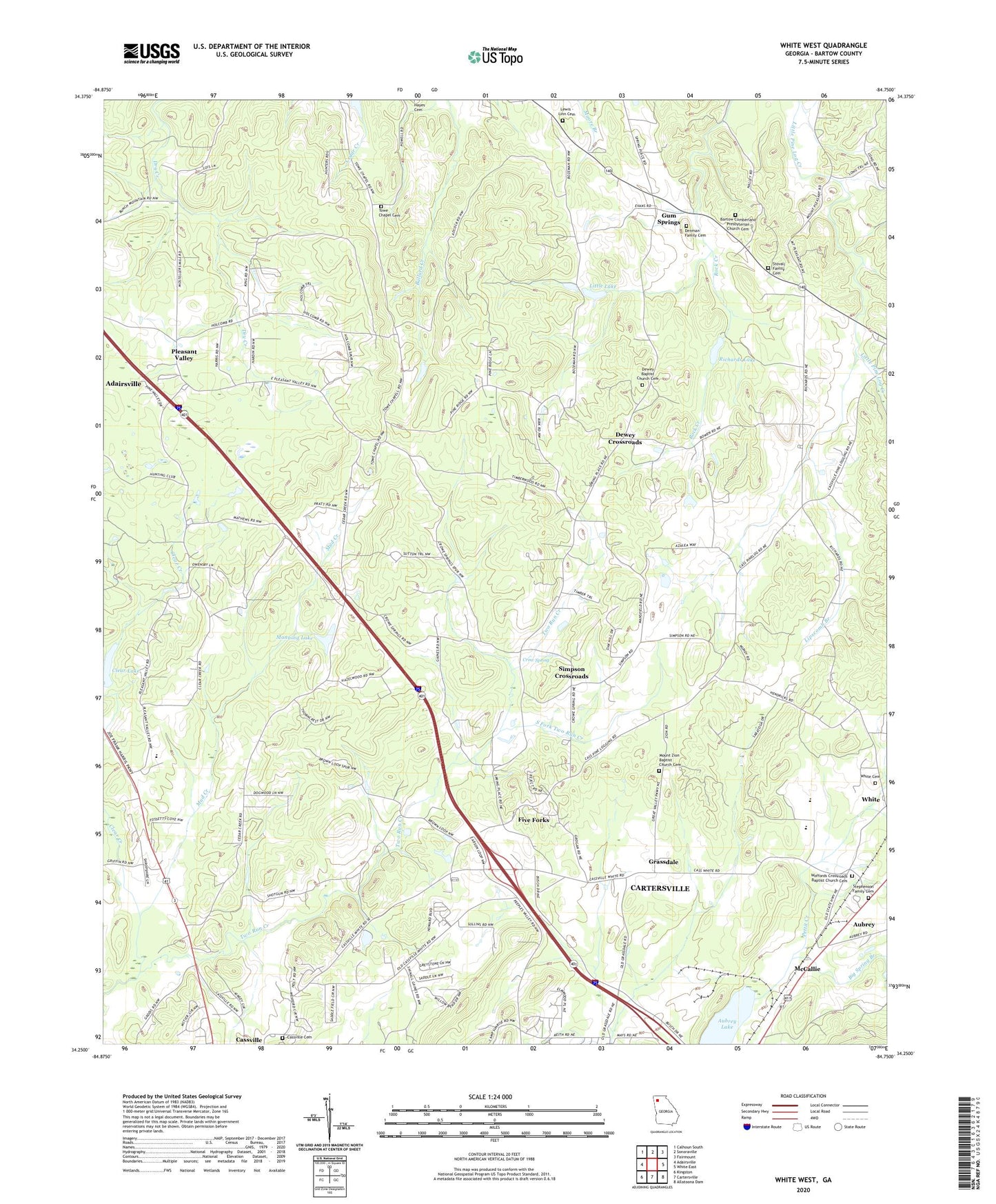 White West Georgia US Topo Map Image