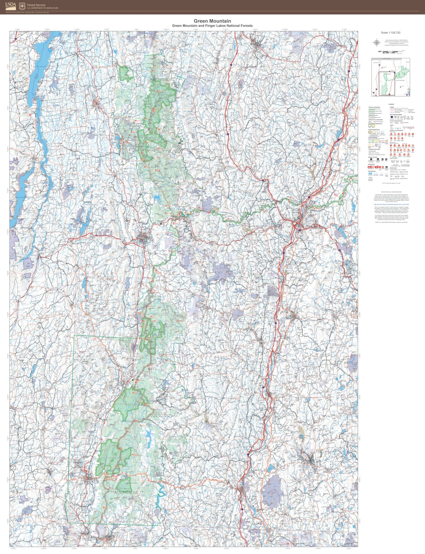 Green Mountain and Finger Lakes National Forests Map
