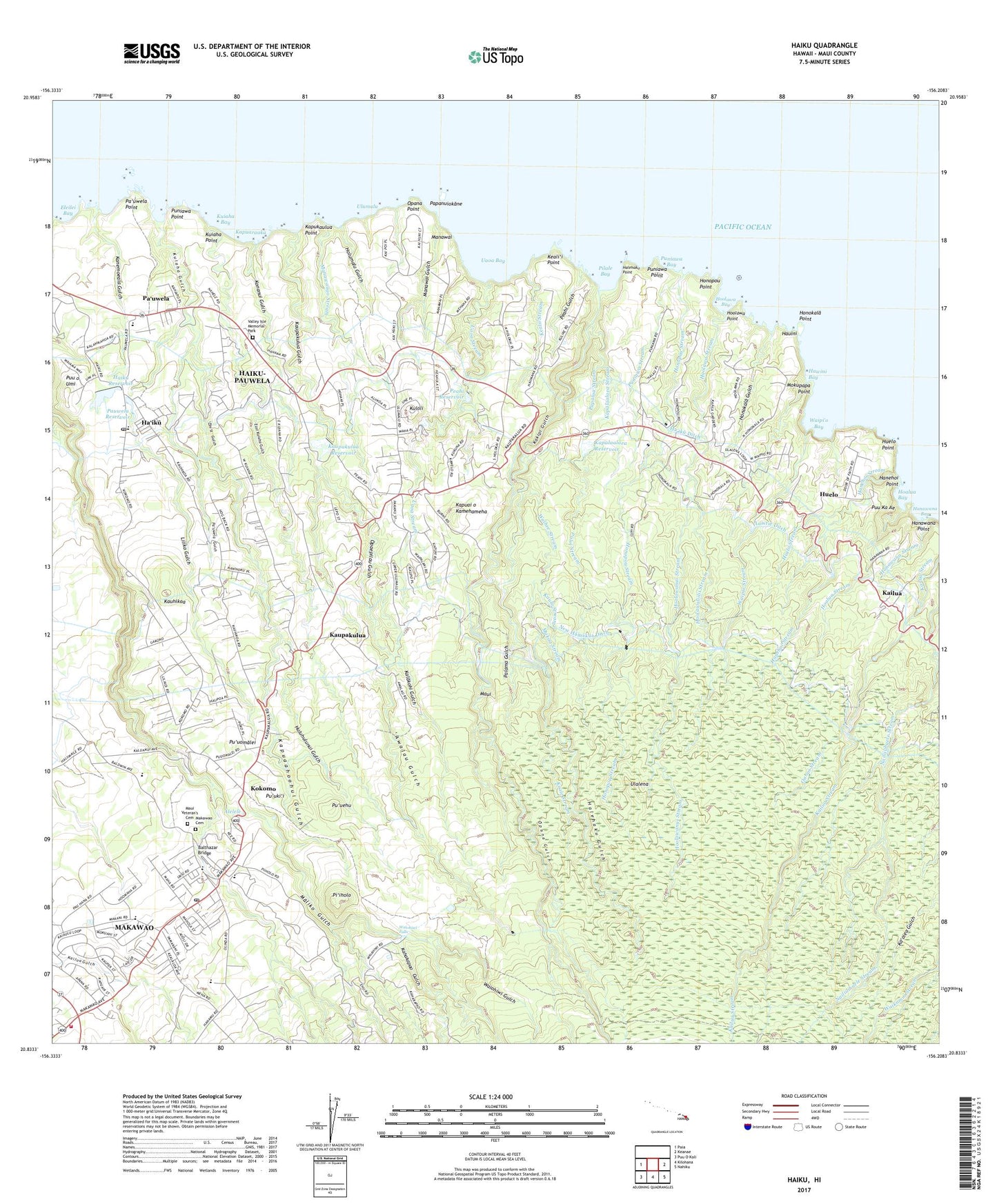 Haiku Hawaii US Topo Map Image