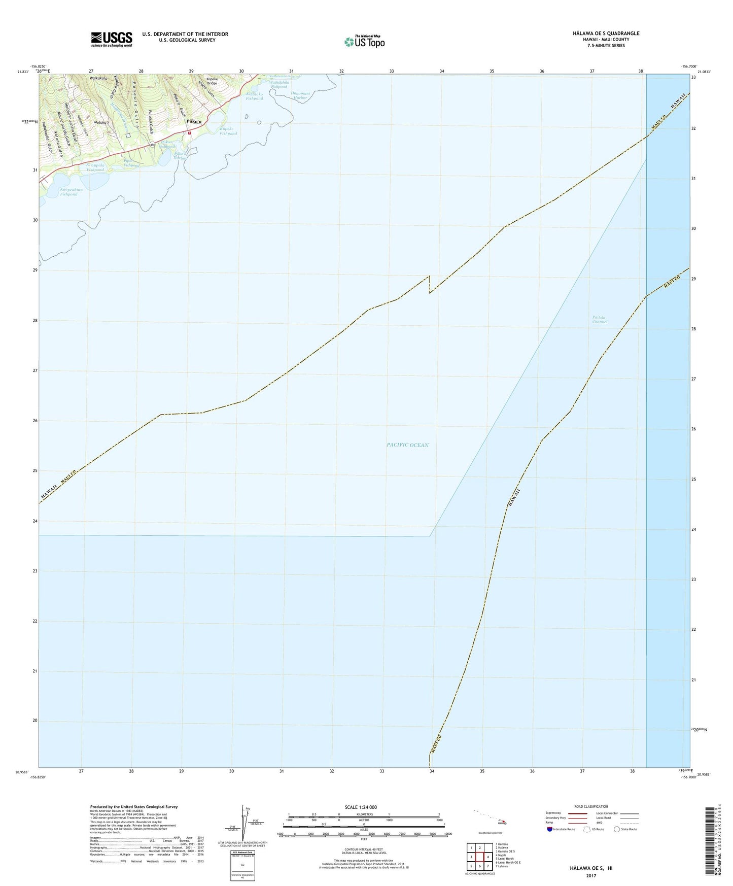 Halawa OE S Hawaii US Topo Map Image