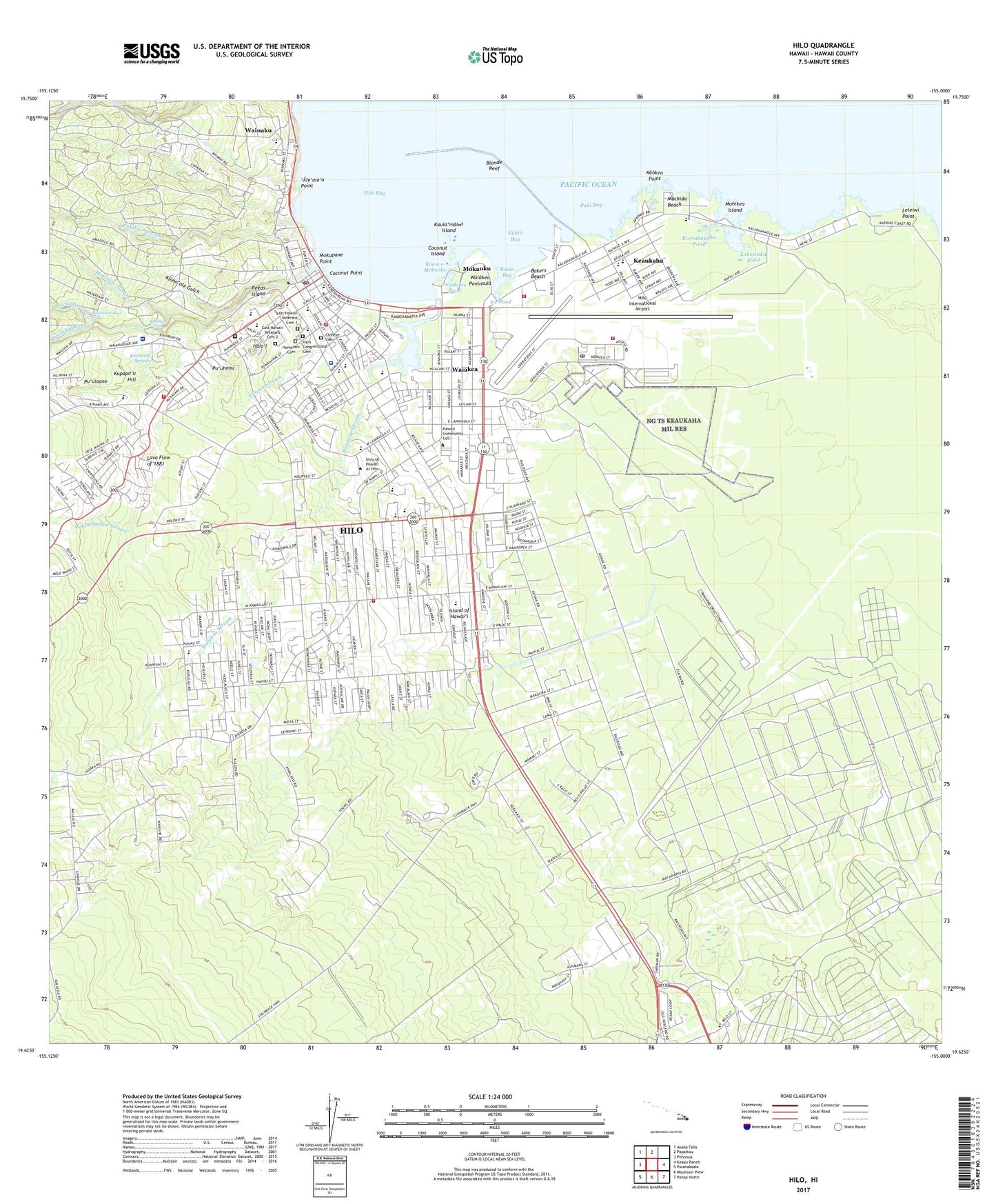 Hilo Hawaii US Topo Map Image