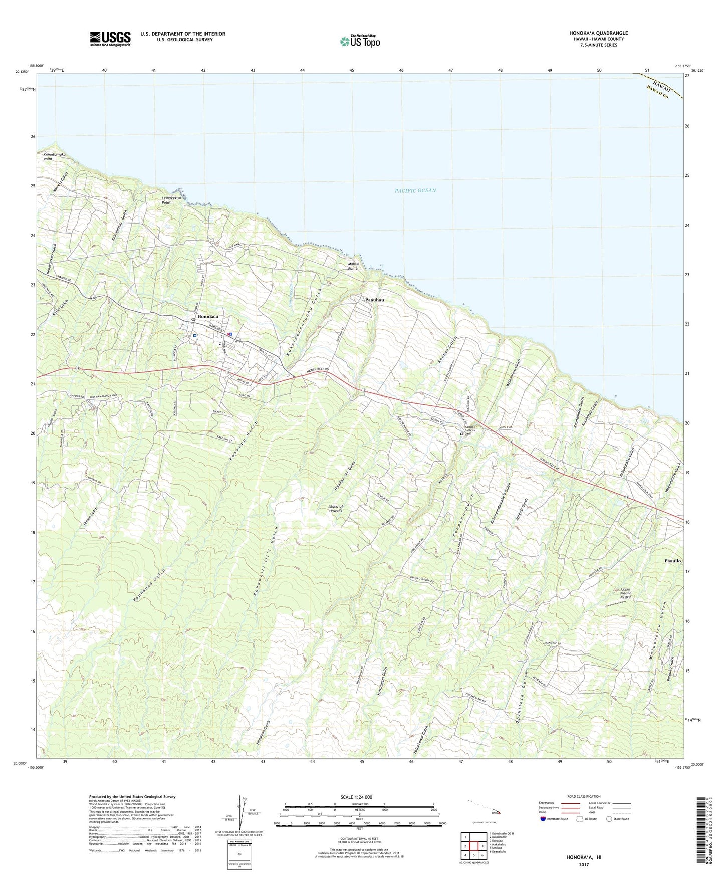 Honokaa Hawaii US Topo Map Image