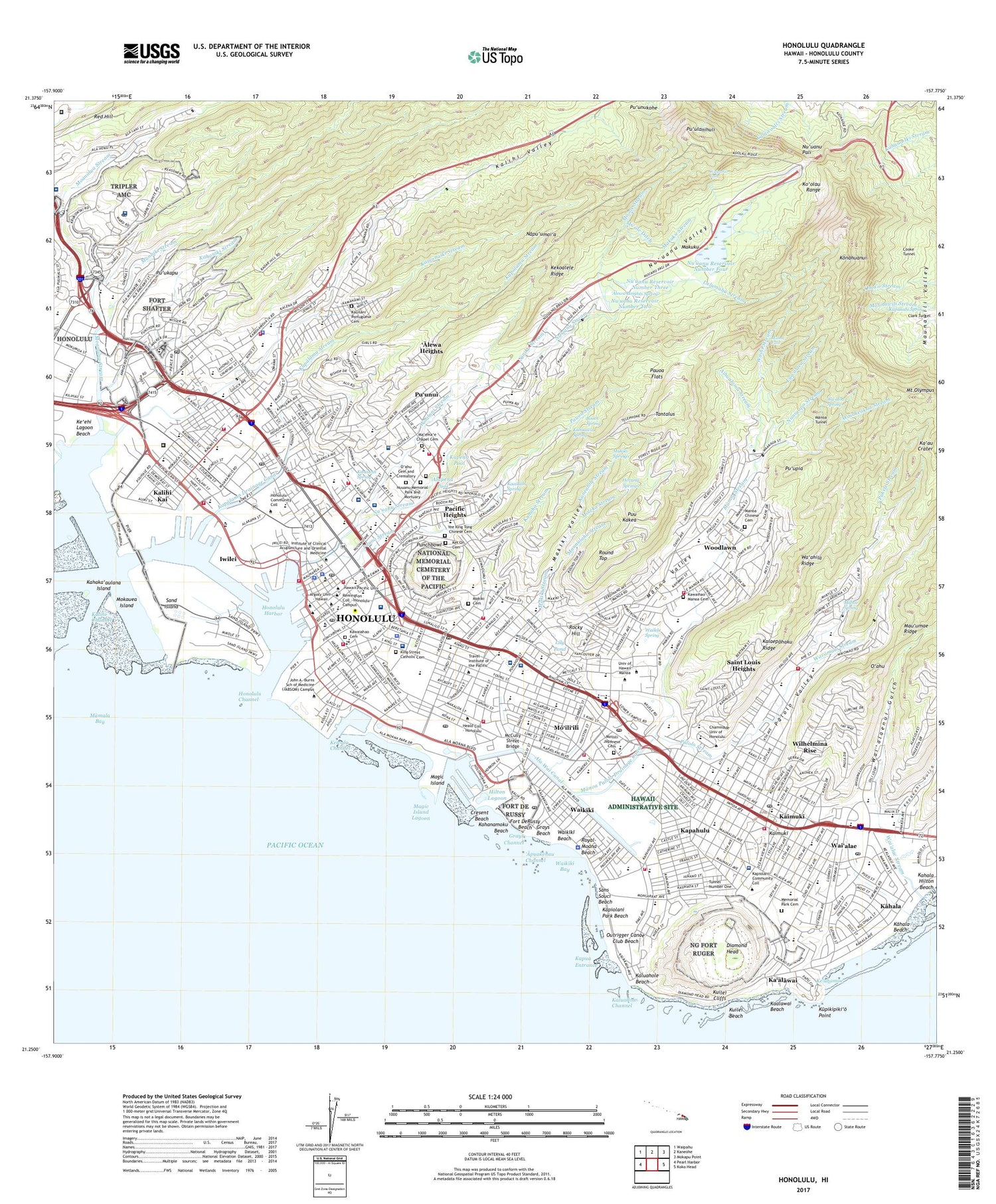 Honolulu Hawaii US Topo Map Image