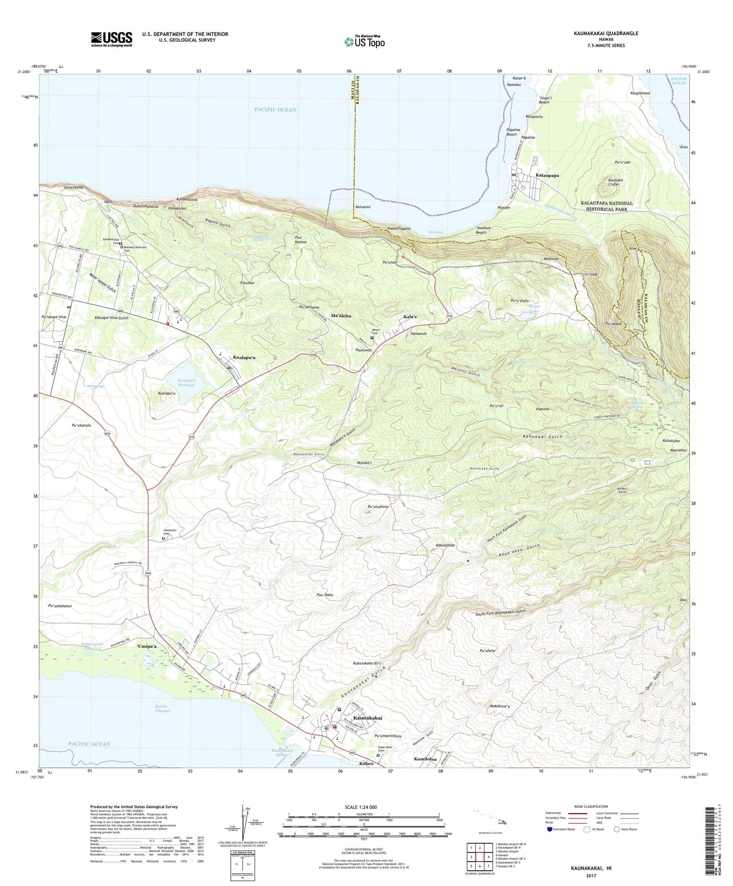 Kaunakakai Hawaii US Topo Map Image