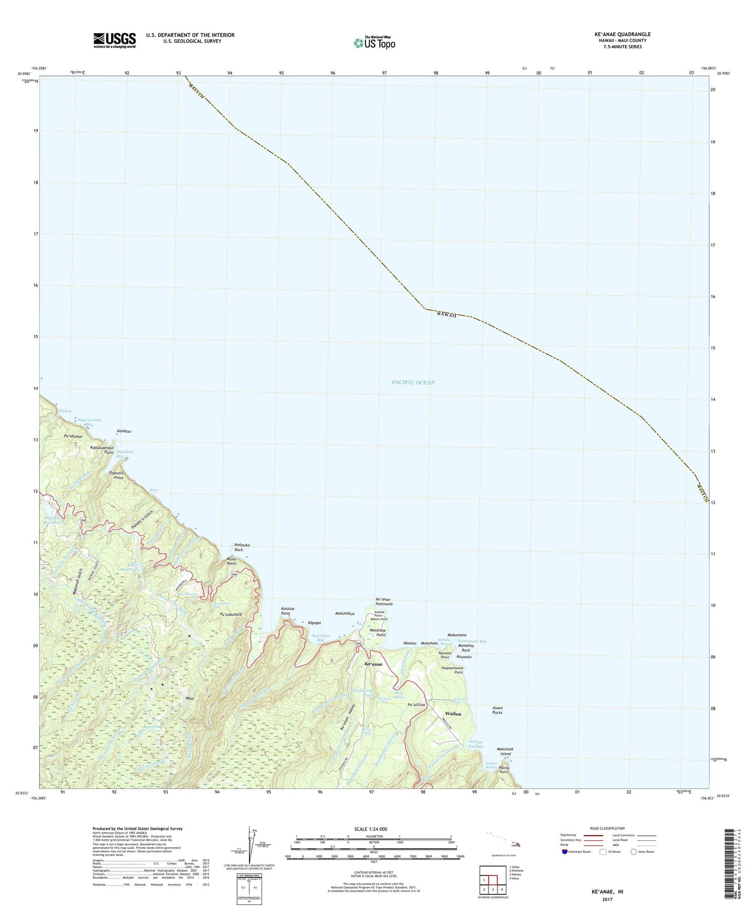 Keanae Hawaii US Topo Map Image
