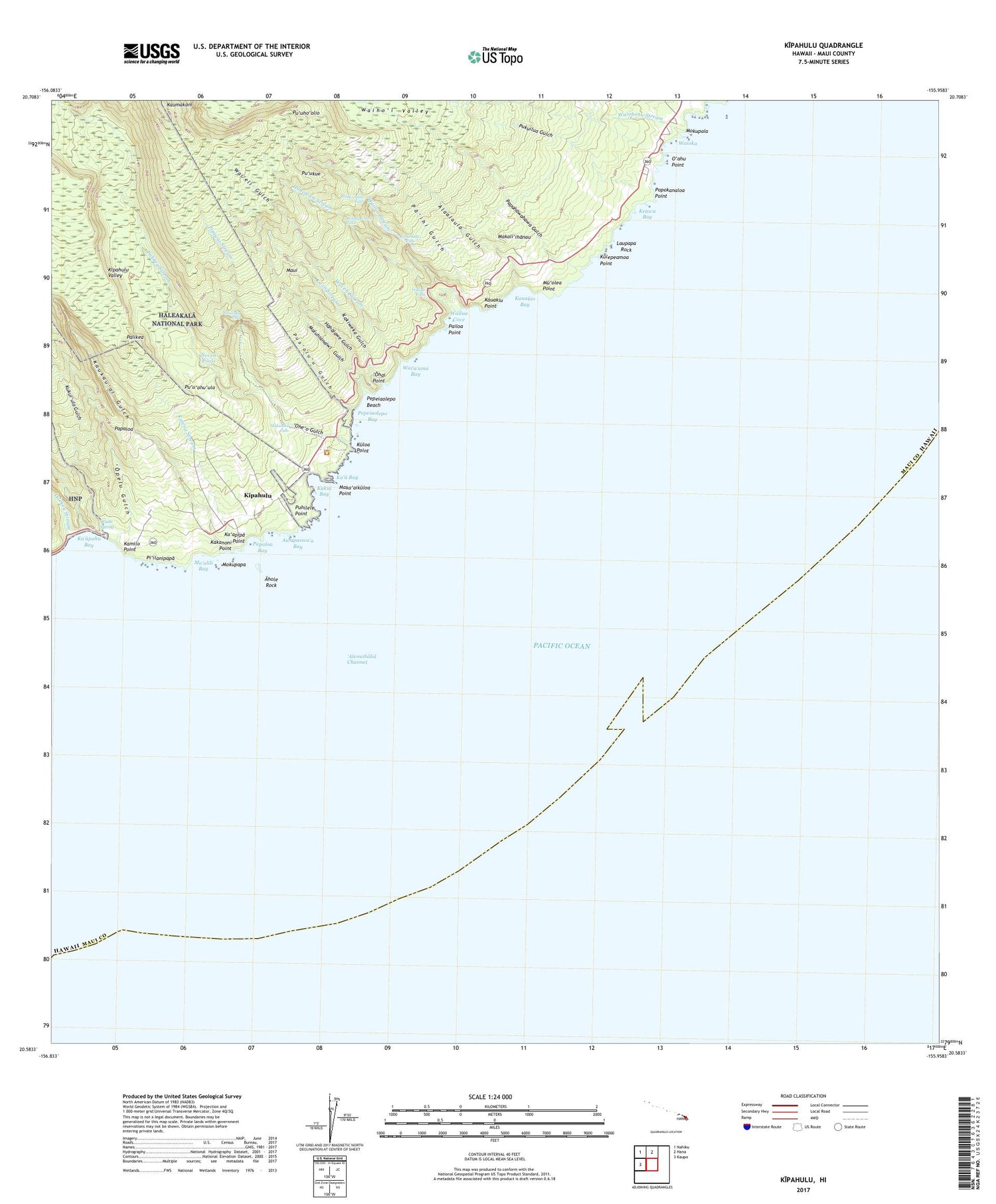 Kipahulu Hawaii US Topo Map Image