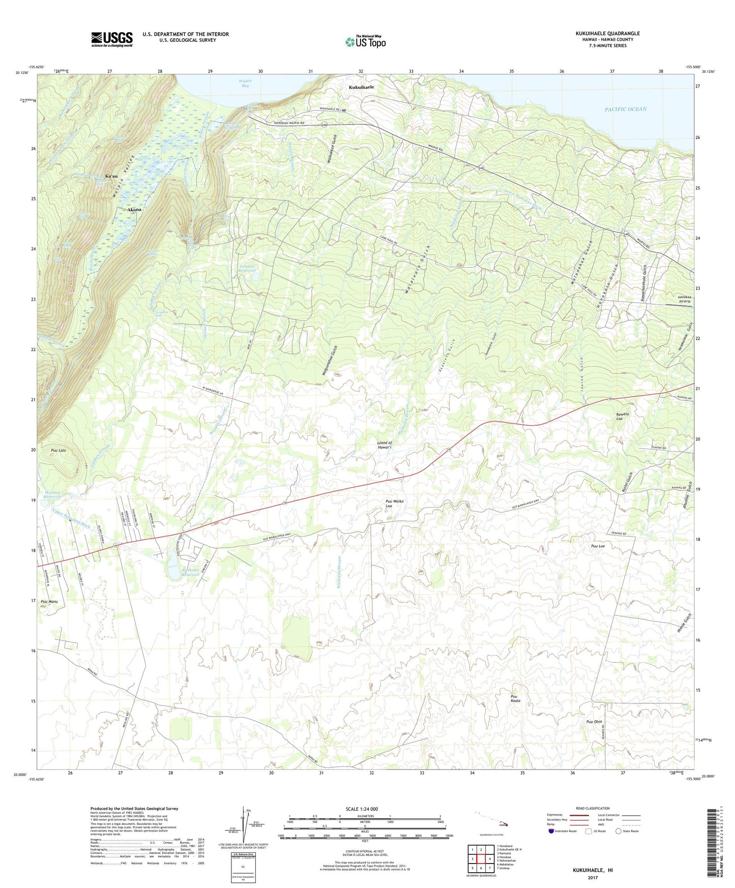 Kukuihaele Hawaii US Topo Map Image