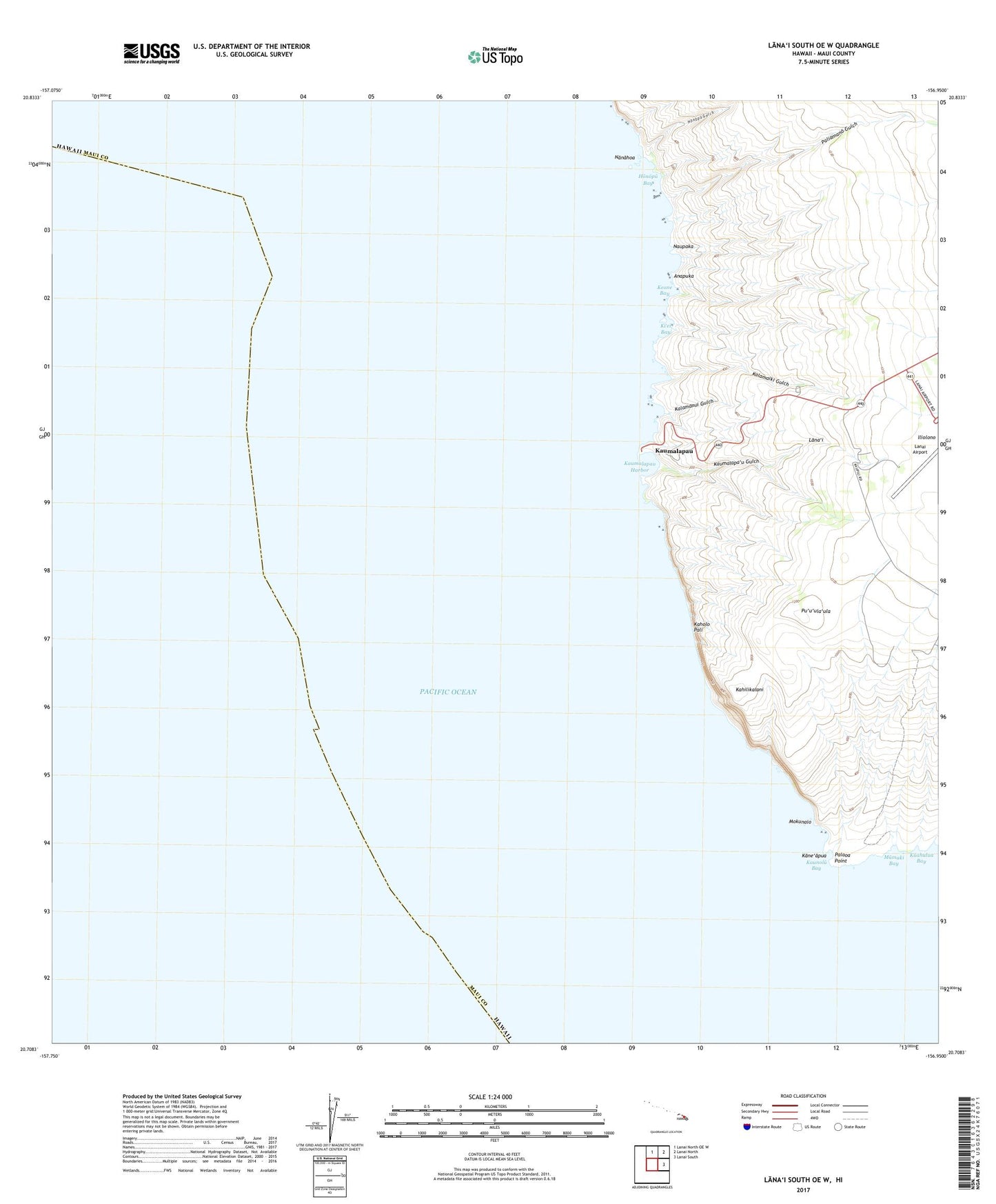 Lanai South OE W Hawaii US Topo Map Image