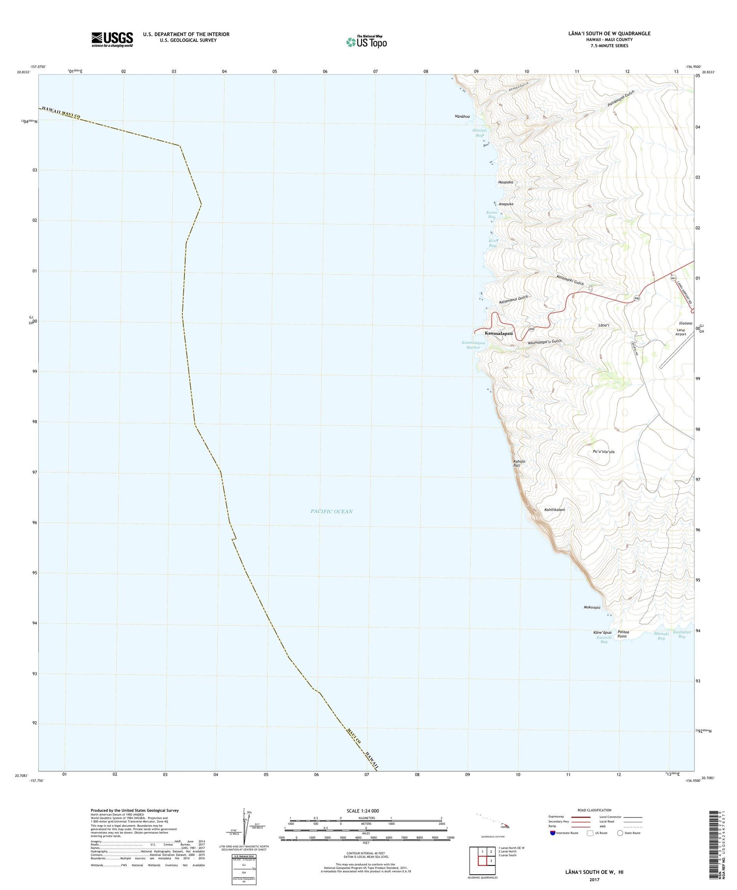 Lanai South OE W Hawaii US Topo Map Image
