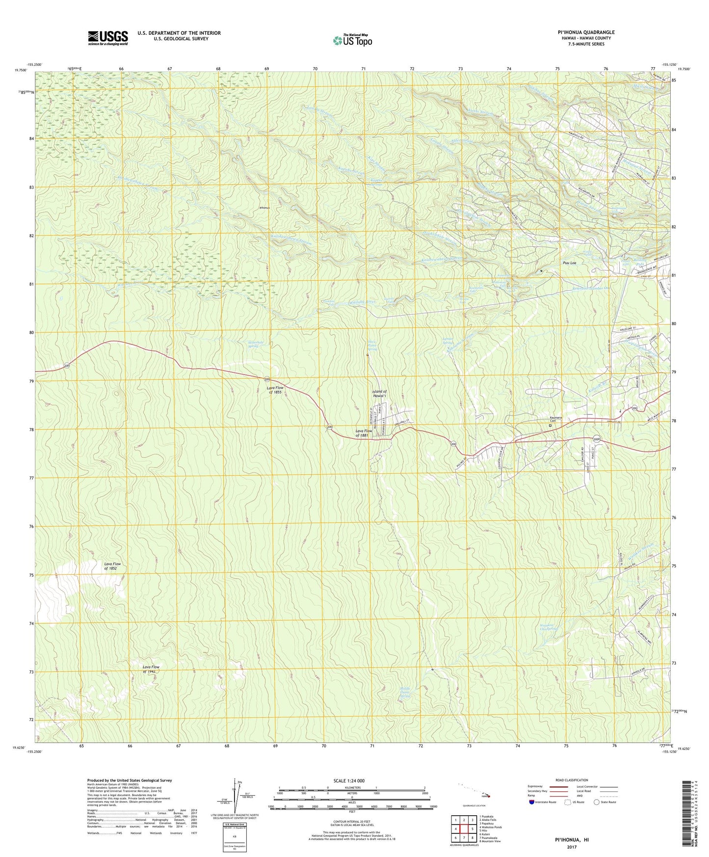 Piihonua Hawaii US Topo Map Image