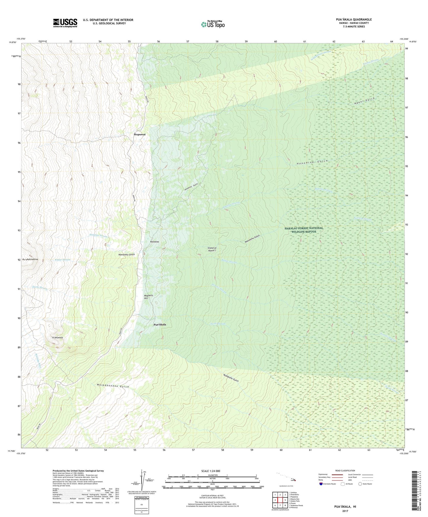 Puaakala Hawaii US Topo Map Image