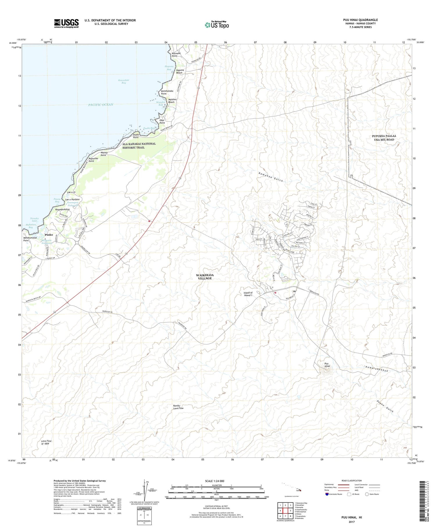 Puu Hinai Hawaii US Topo Map Image