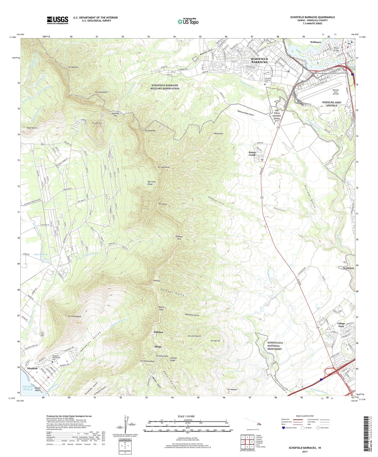 Schofield Barracks Hawaii US Topo Map Image